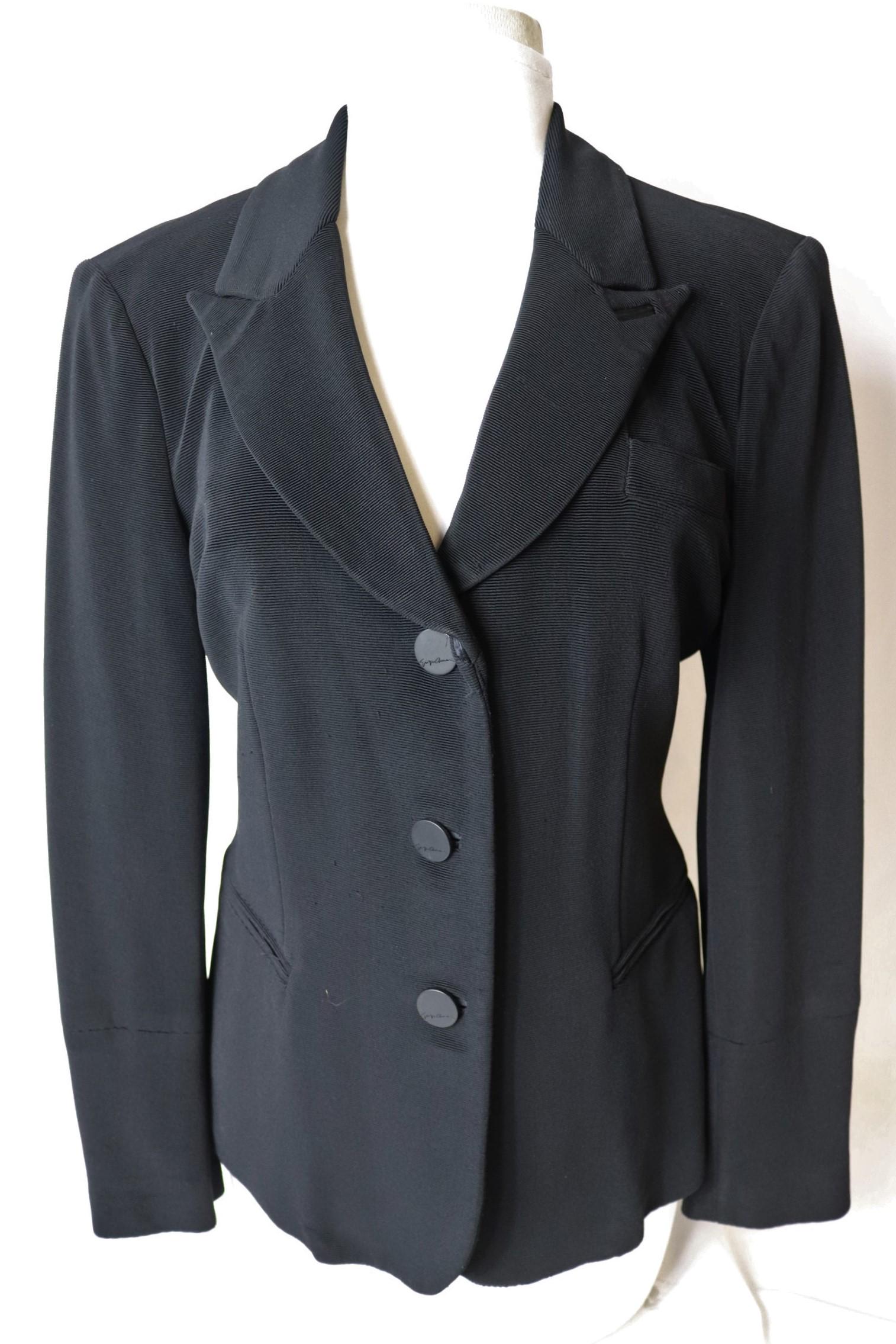 Vintage 1980 Giorgio Armani, Italy Black Rayon Ribbed Ladies Suit Jacket (1 of 7)