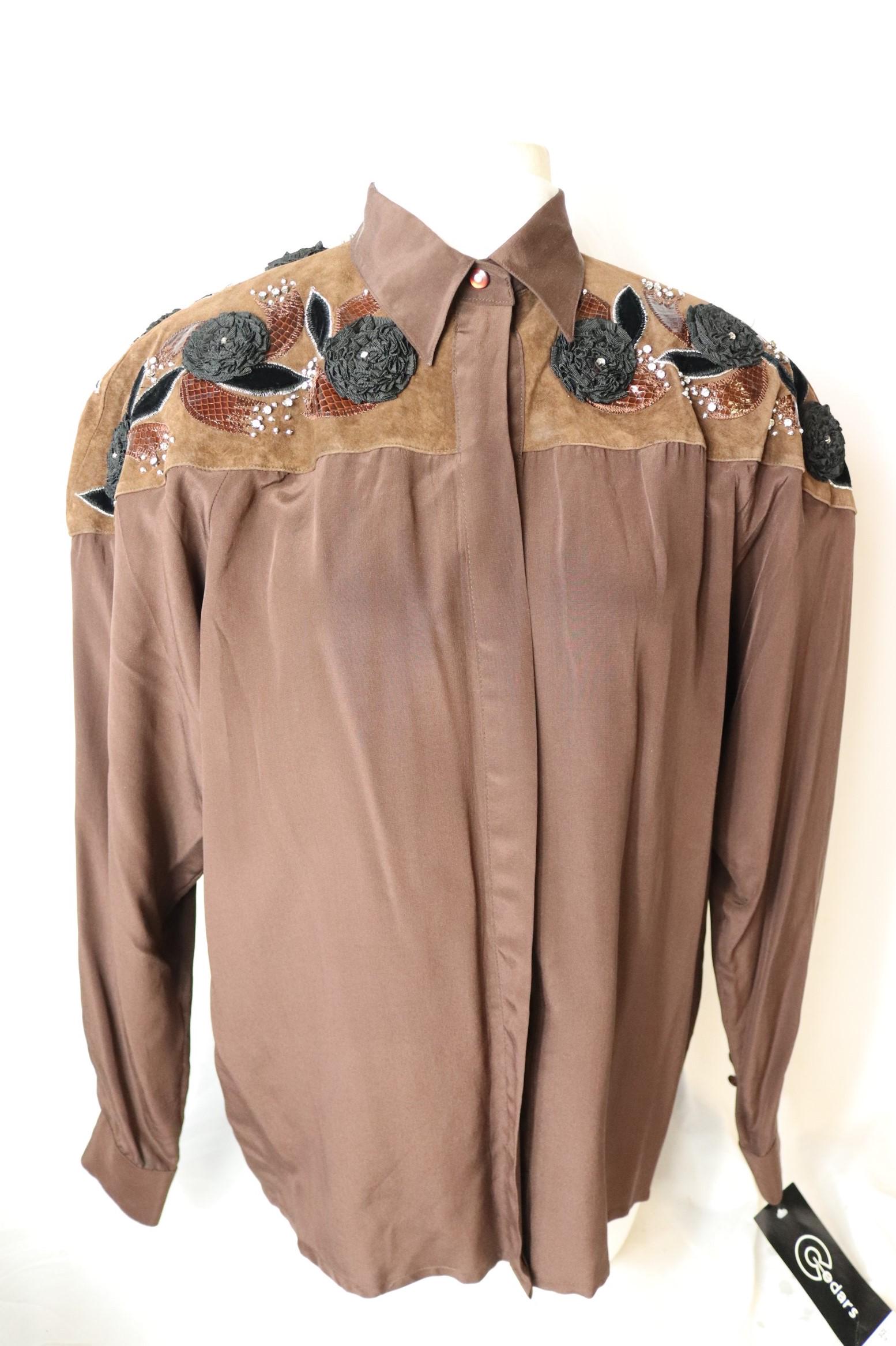 Vintage 1980's Cedars Brown Western Style Silk Blouse, Old Store Stock (1 of 7)