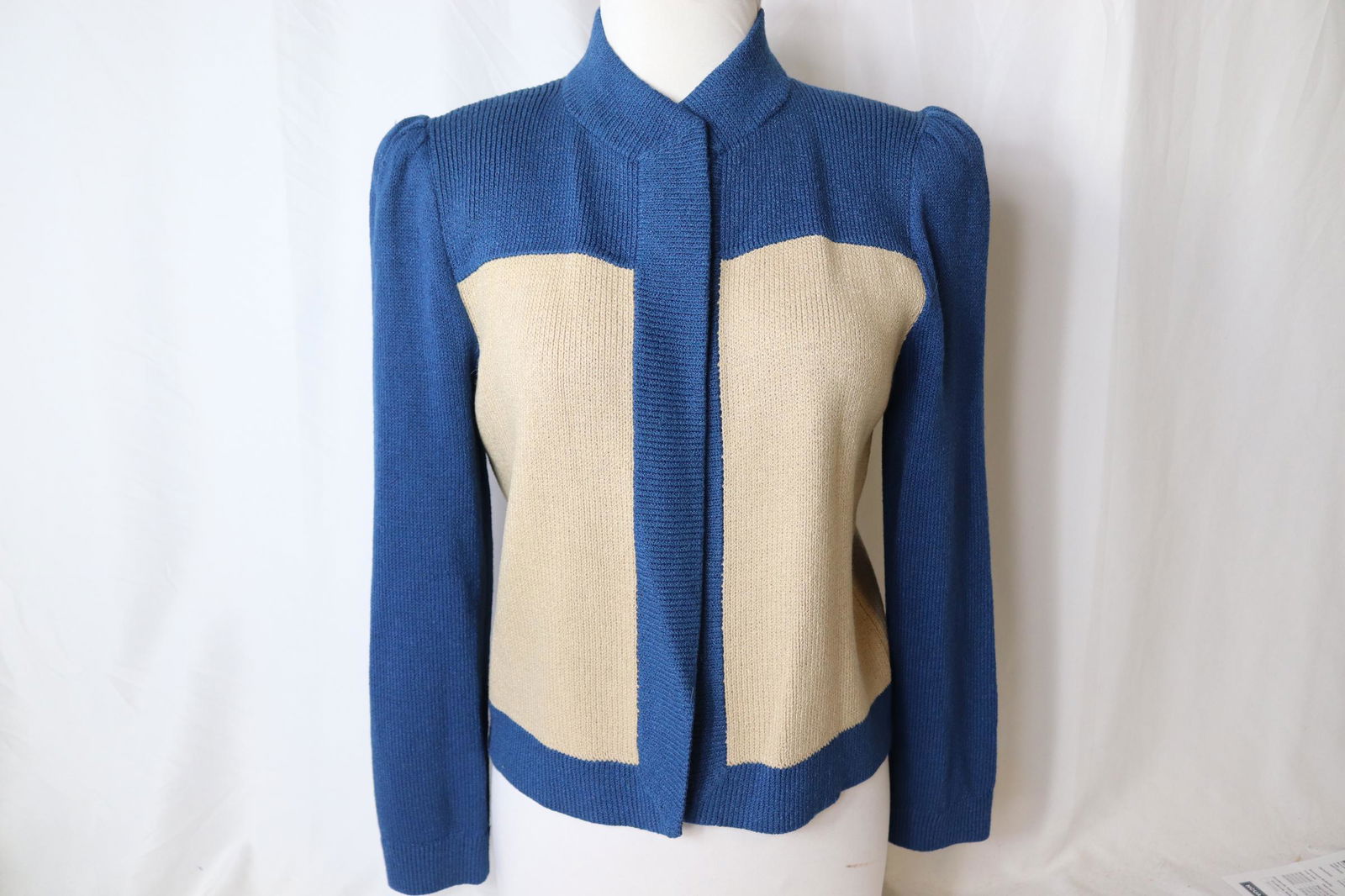 Vintage 1980's St. John by Marie Gray Knit Color Block Cardigan Sweater (1 of 5)
