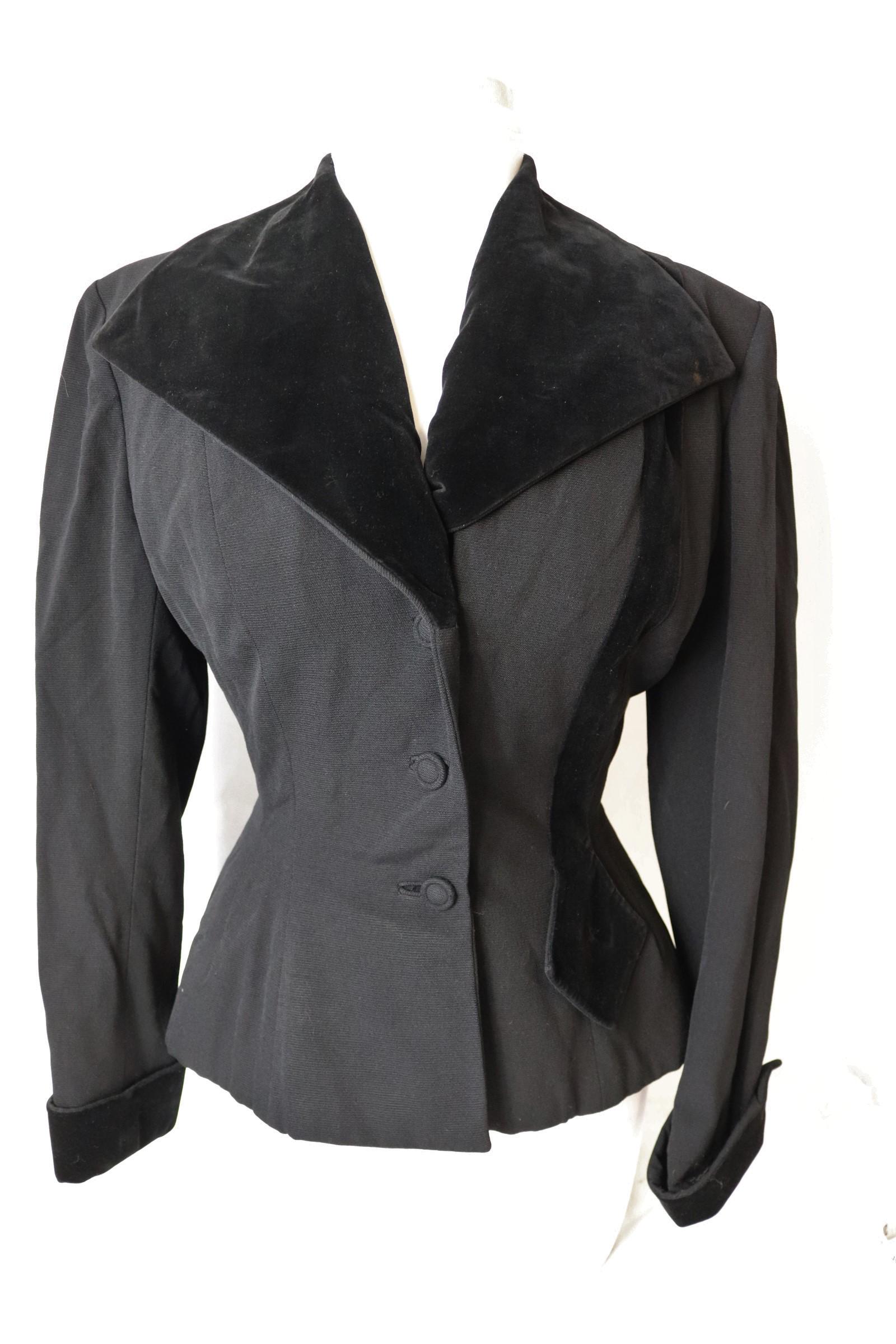 Vintage 1940's Lilli Ann Black Jacket with Velvet Trim (1 of 6)