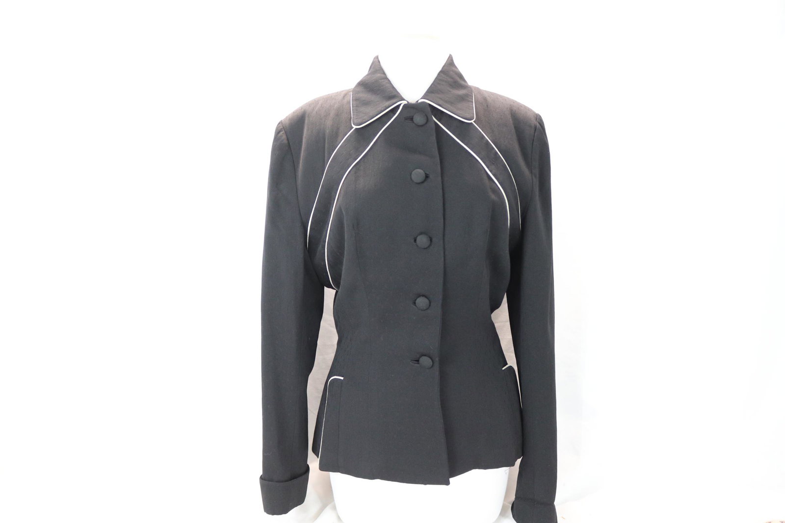 Vintage 1940's Lilli Ann Black Jacket with White Piping (1 of 5)