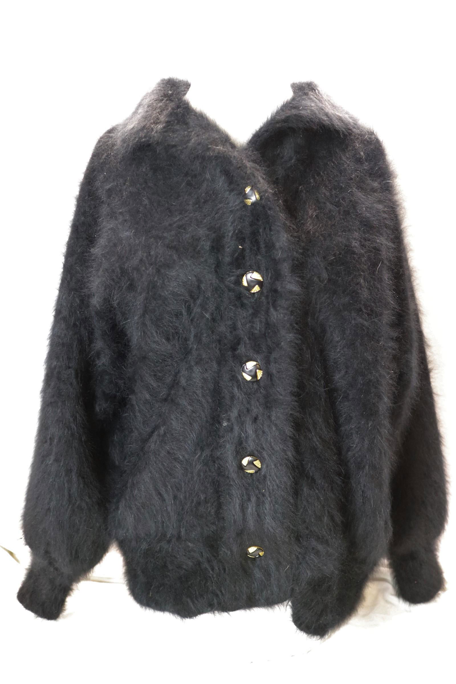 Vintage 1980's Celan of California Black Angora Cardigan Sweater: approx. 50 bust and waist, good condition, see photo's