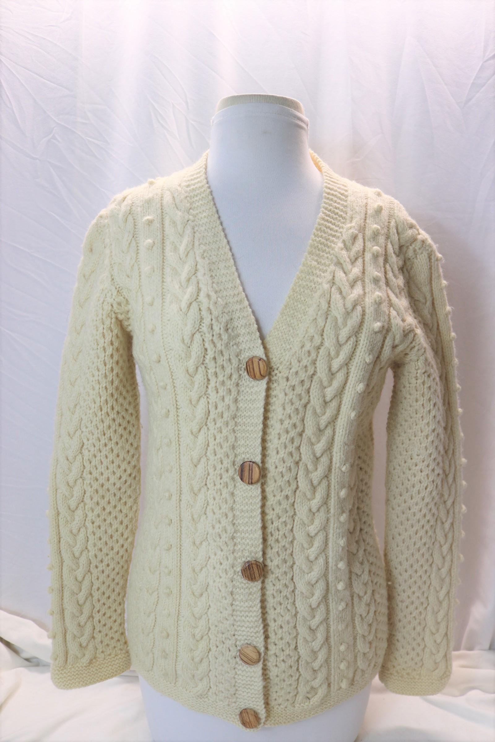Vintage 1970's Wool Cable Knit Cardigan Sweater with Wood Buttons (1 of 5)
