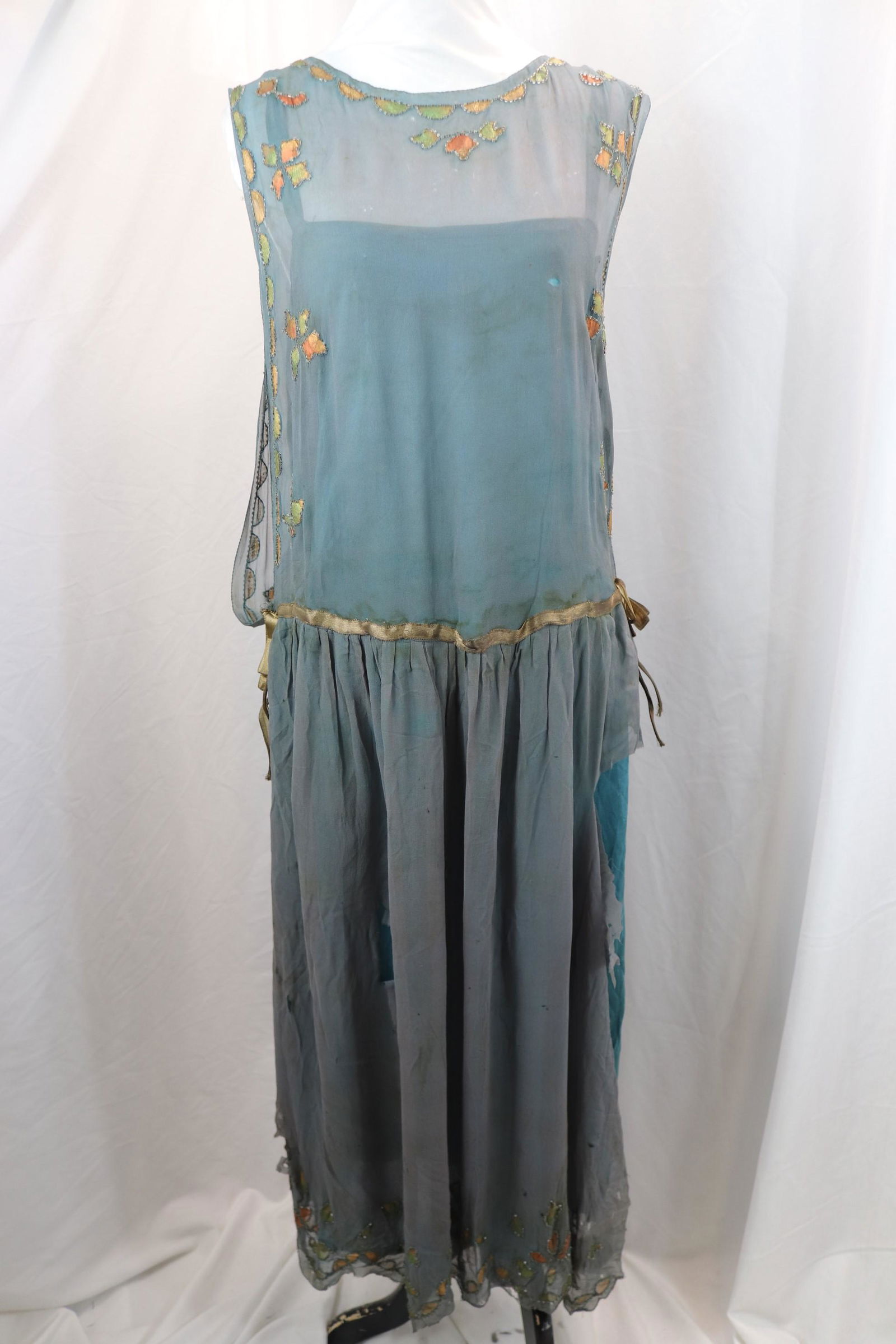 Vintage 1920's Blue Silk & Beaded Flapper Dress (1 of 12)