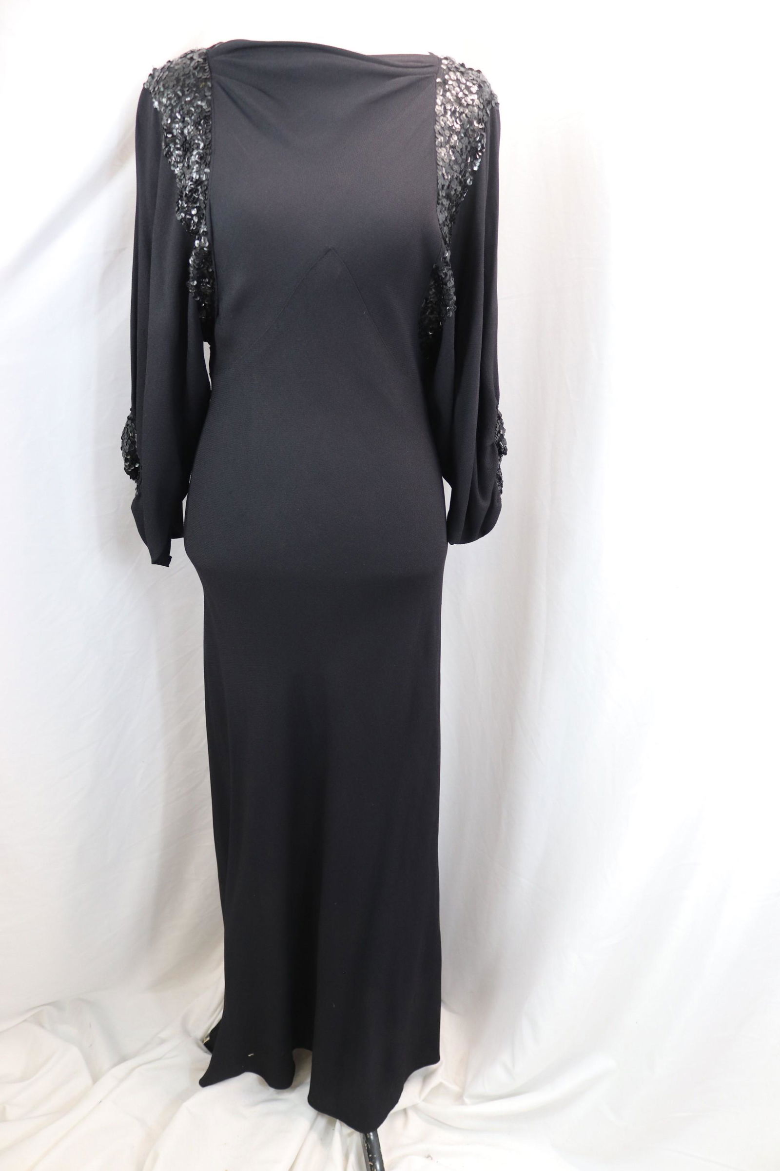 Vintage 1930's Black Rayon & Sequin Gown (1 of 4)