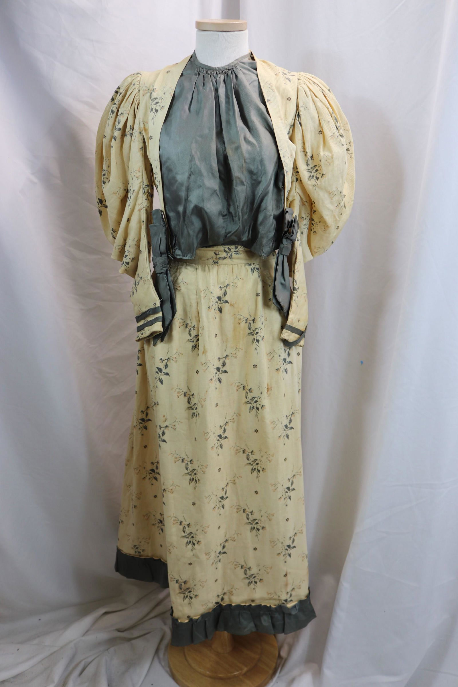 Victorian 2 Piece Bodice & Skirt Set Green Floral Print (1 of 12)