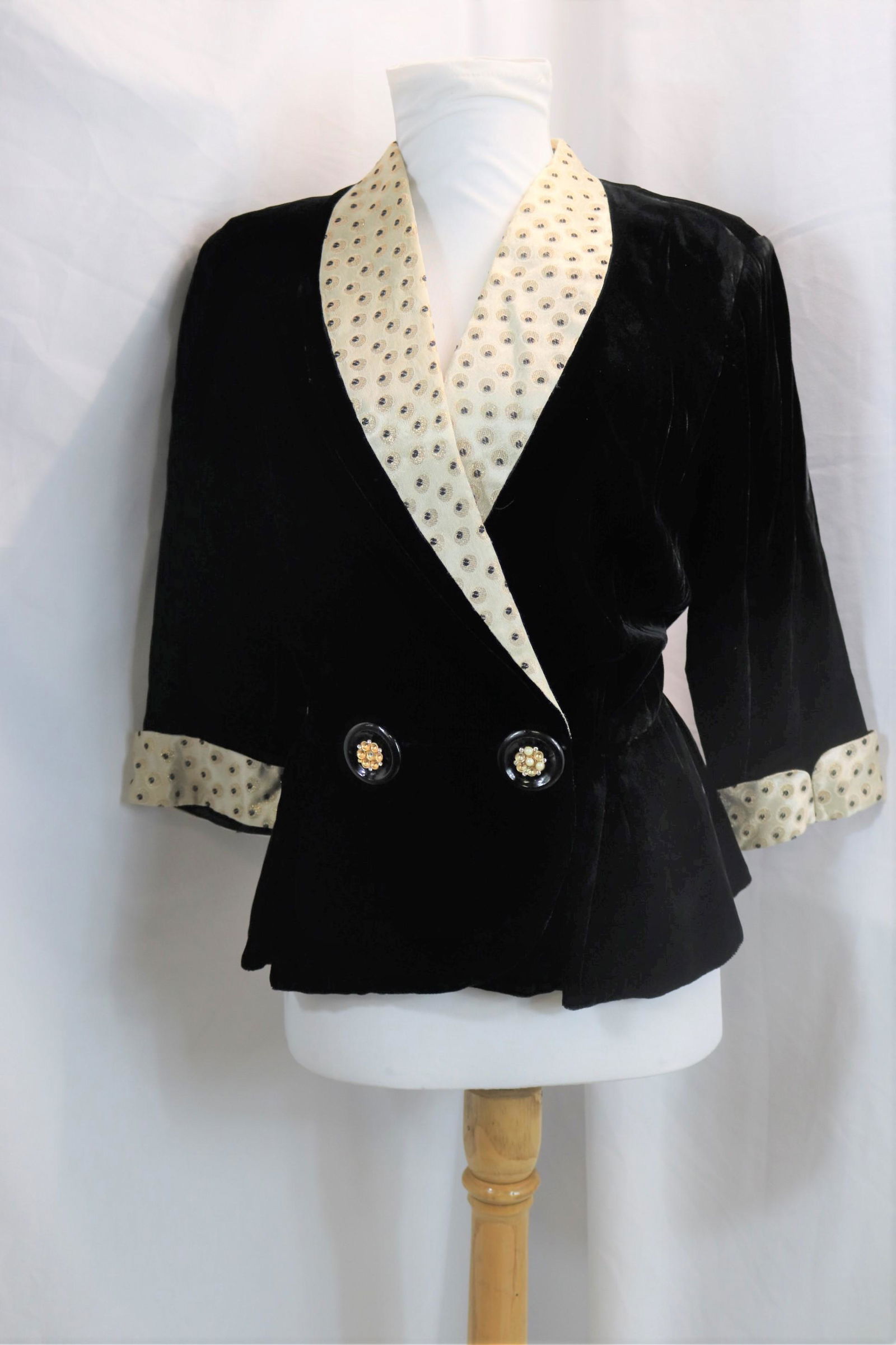 Vintage 1940's Black Velvet & Metallic Trim Jacket (1 of 5)