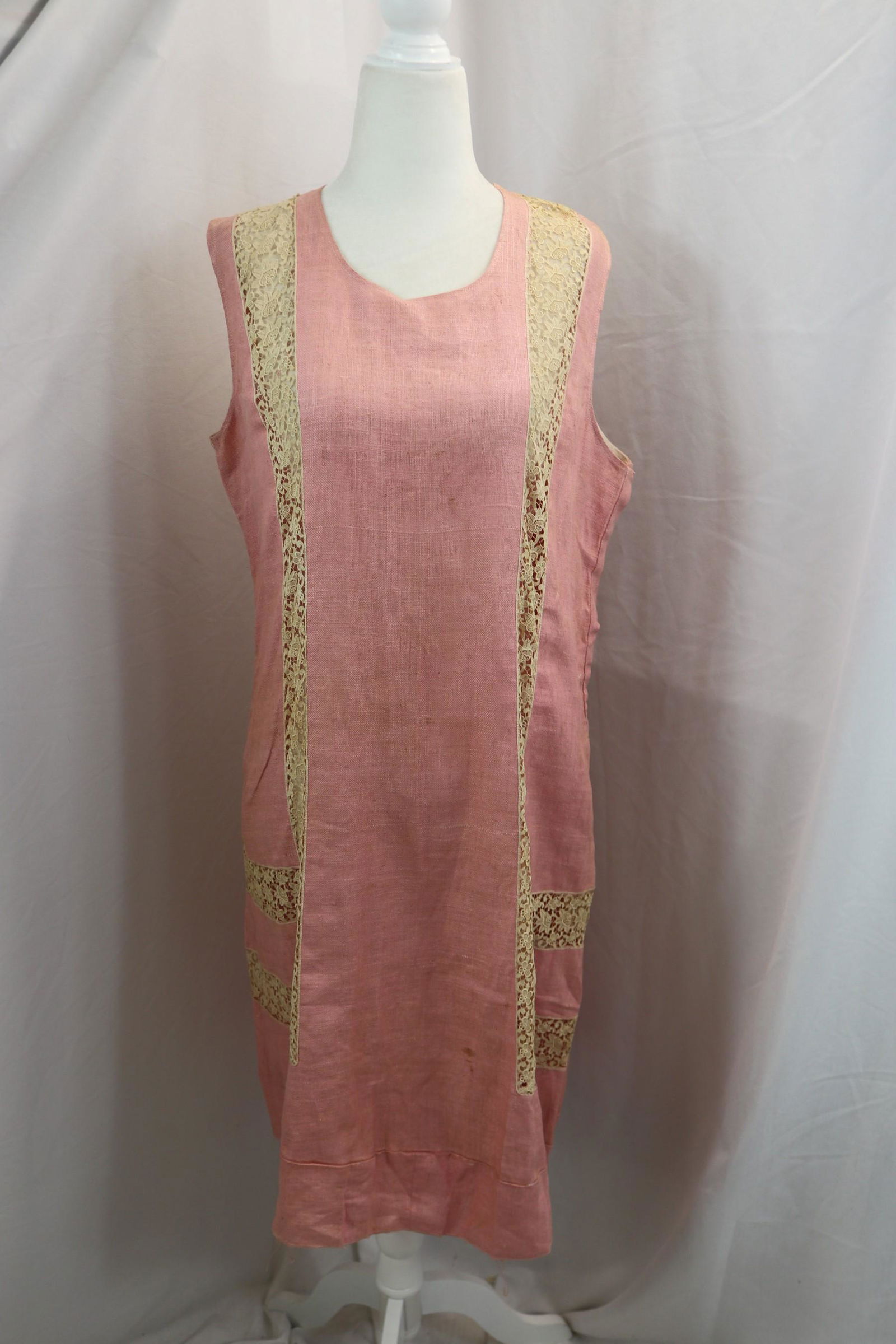 Vintage 1920's Pink Grain Sack & Insert Lace Dress (1 of 10)