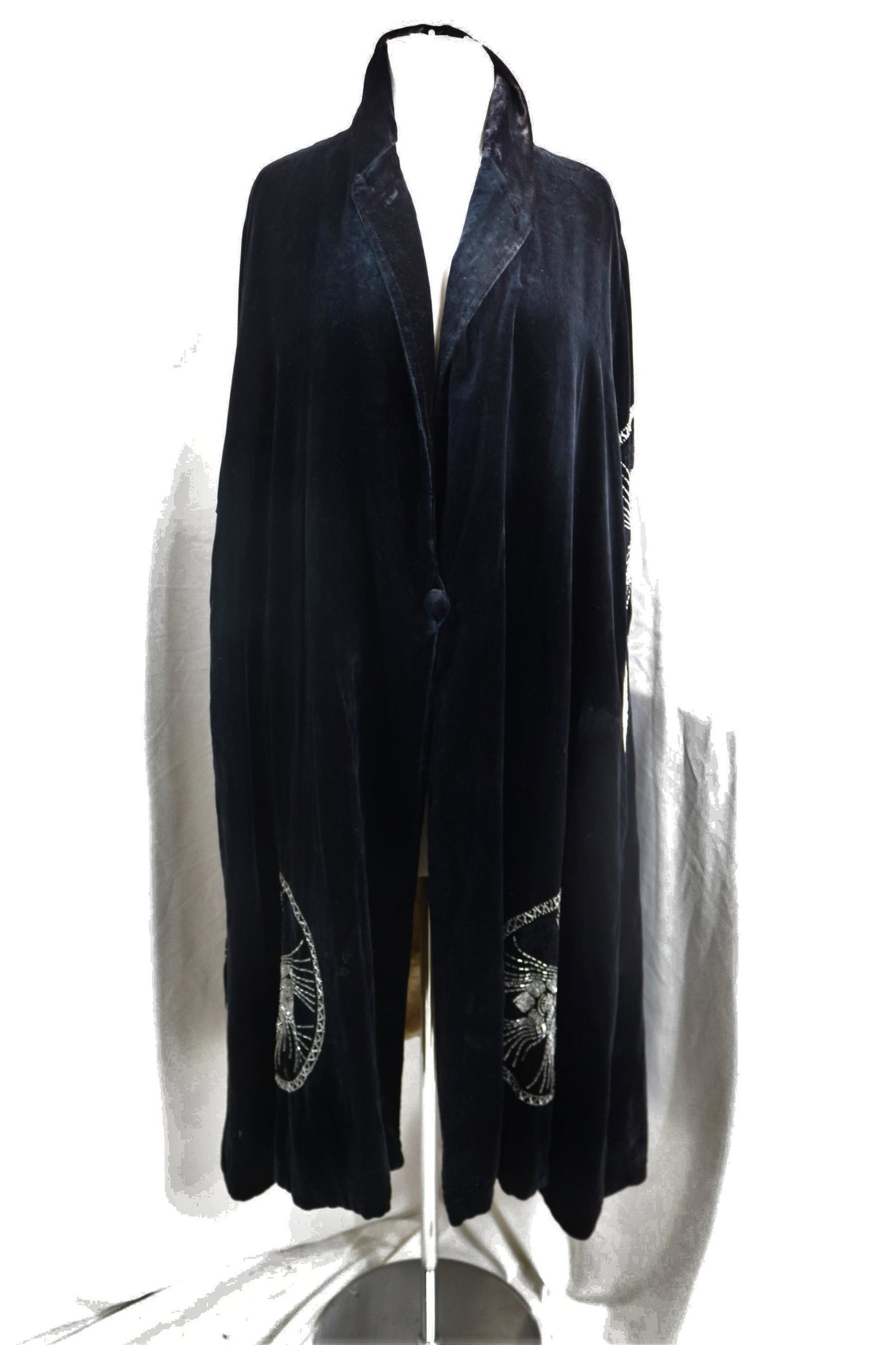 Vintage 1900's Black Velvet & Beaded Opera Cape: approx. 17 shoulder, loose and missing beading, inside lining needs replacing, seam repair needed, see photos