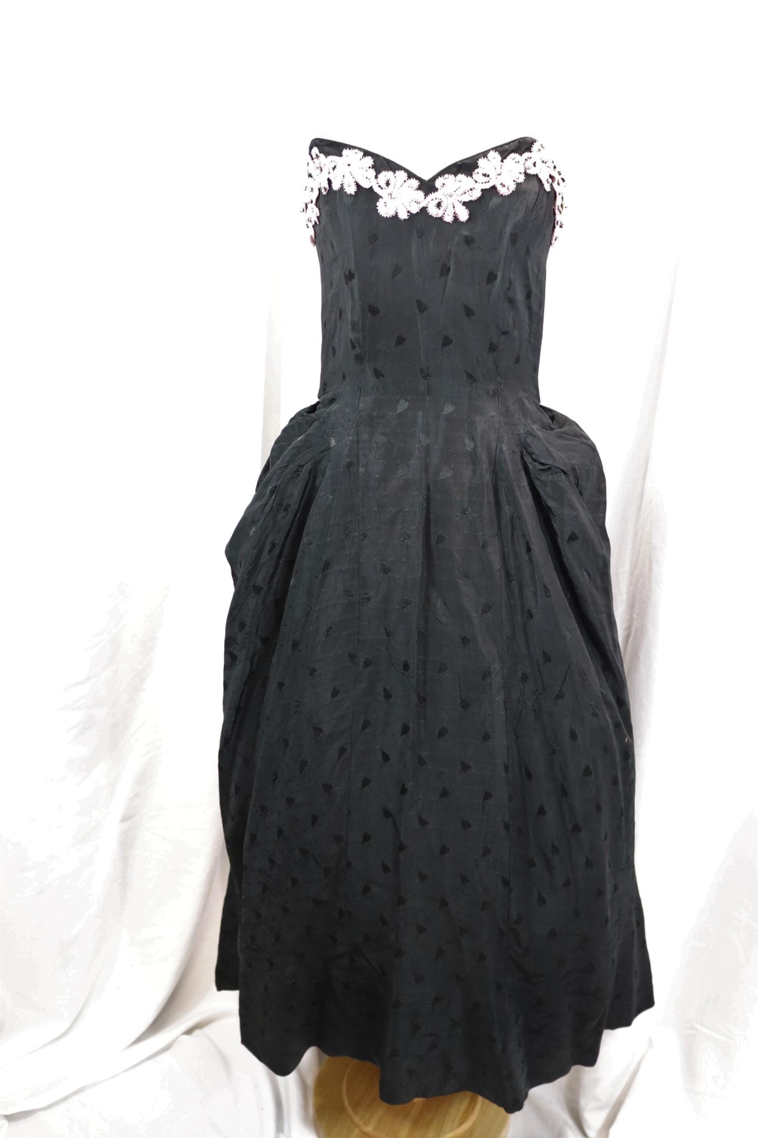 Vintage 1950's Black Heart Print Strapless Princess Dress (1 of 5)