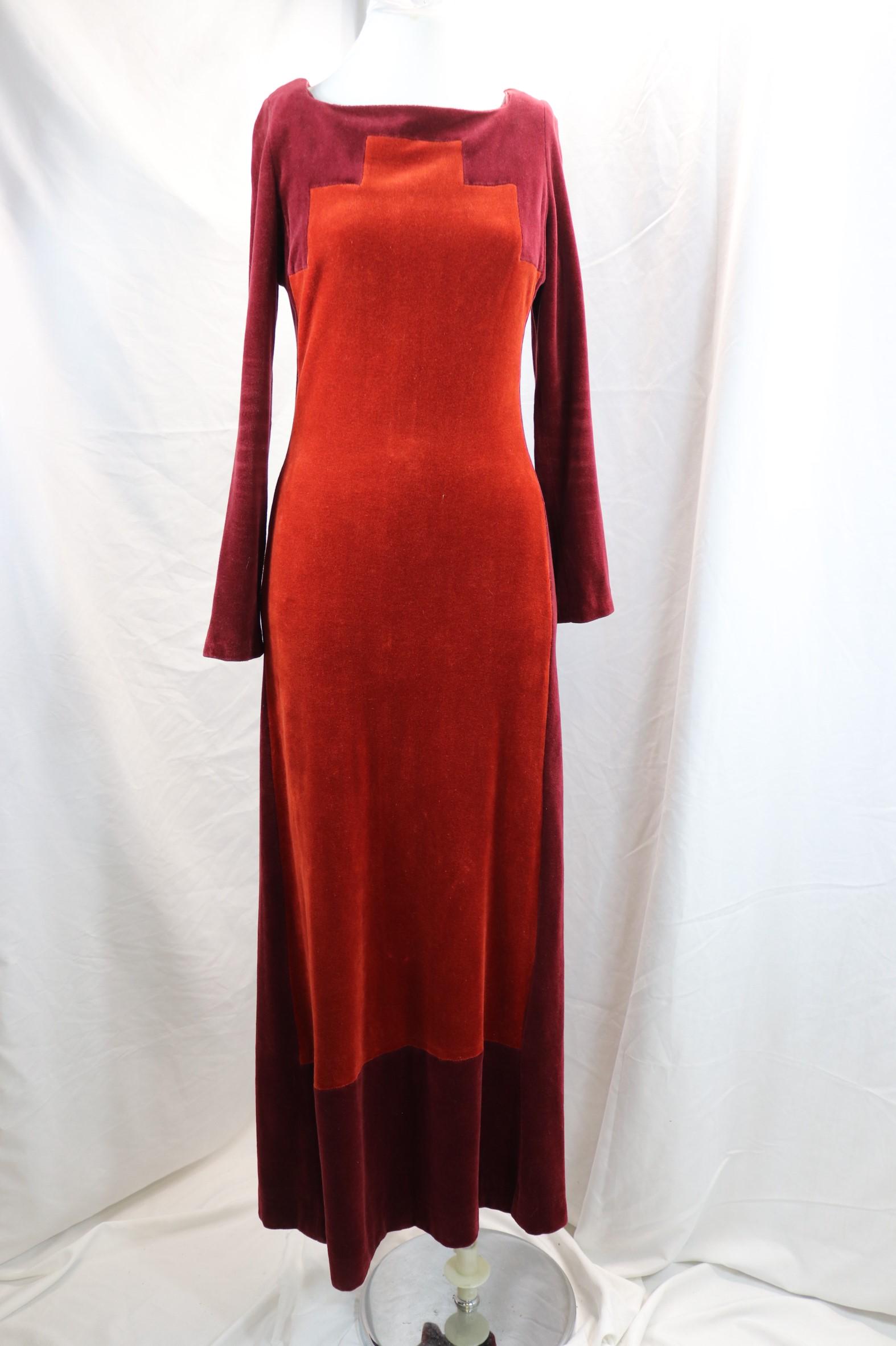 Vintage 1970's Contempo Faux Velvet Maxi Dress: approx. 34 bust, 26 waist, good condition, see photo's