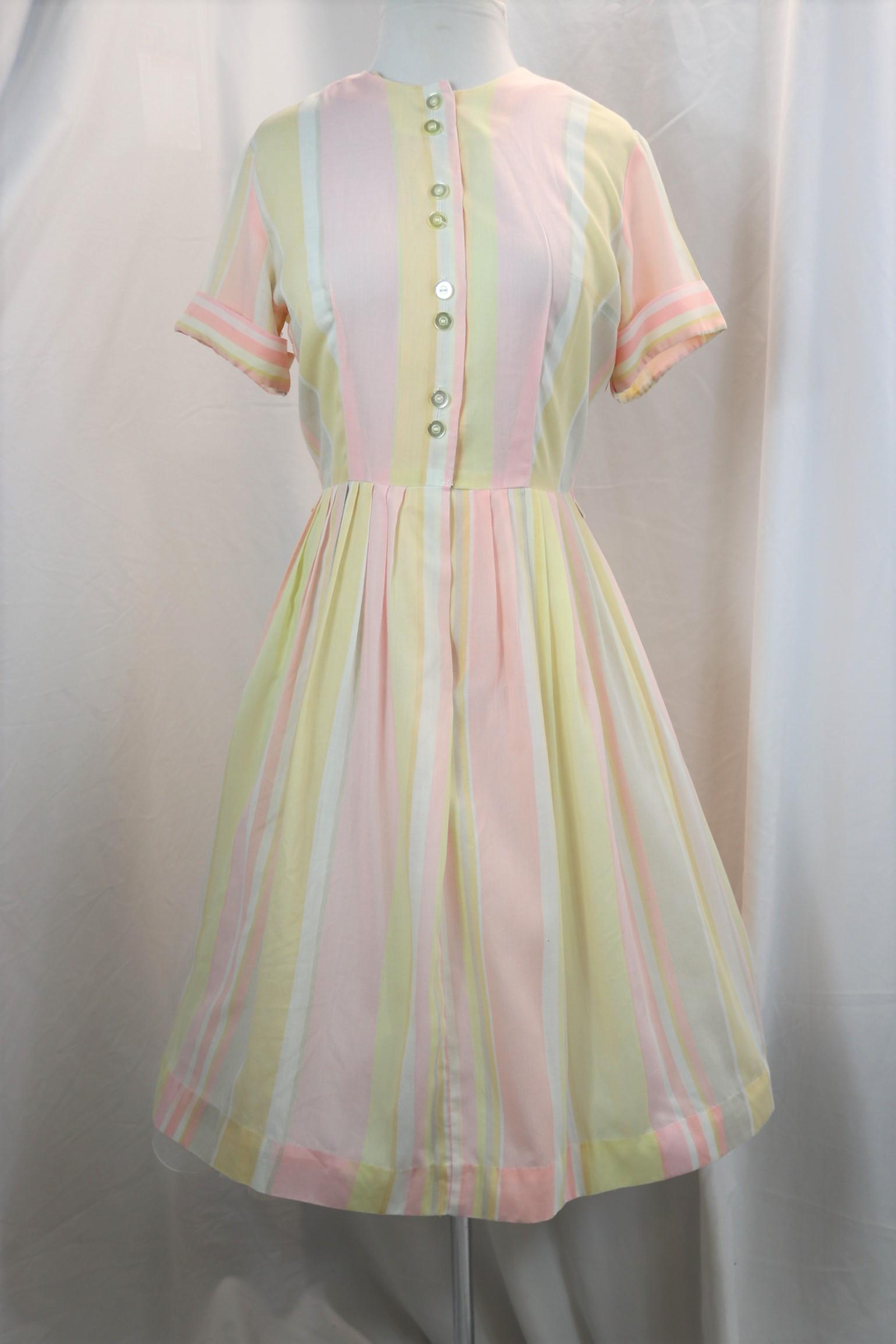 Vintage 1950's Sears Pink Stripe Shirt Waist Dress (1 of 5)