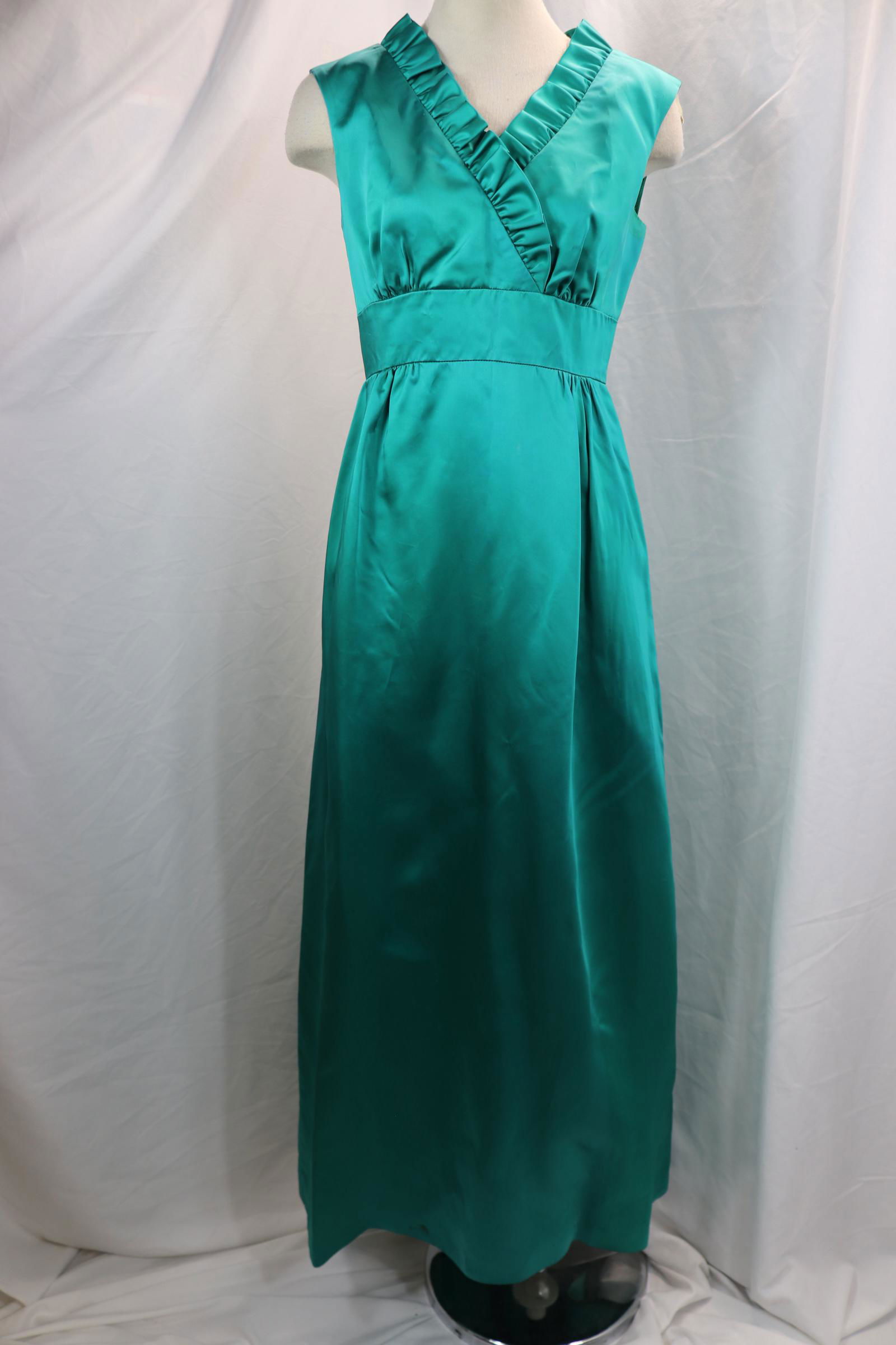 Vintage 1960's I. Magnin Teal Green Wrap Bodice Gown (1 of 6)