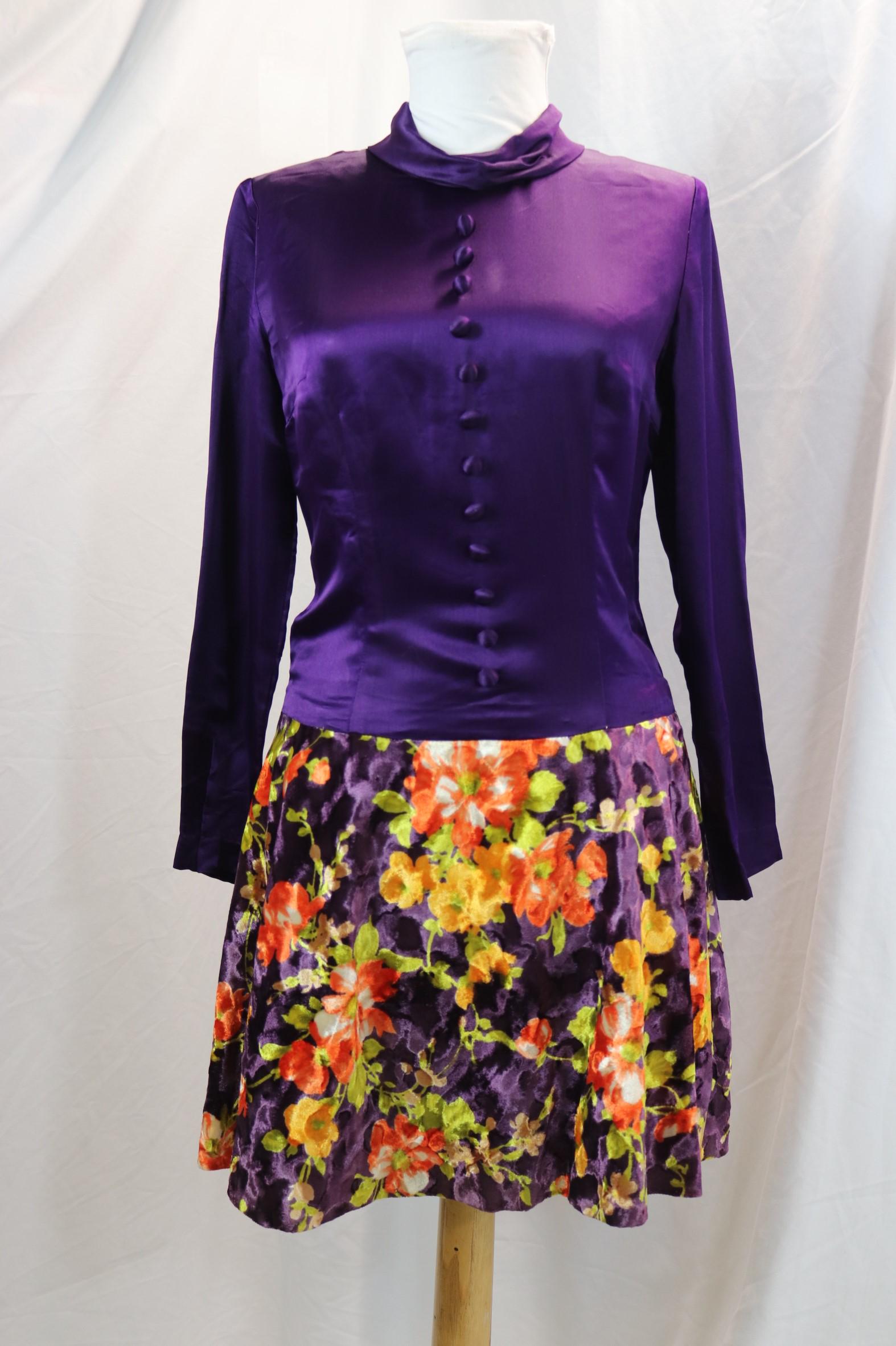 Vintage 1970's Purple Silk and Velvet Mini Dress (1 of 5)