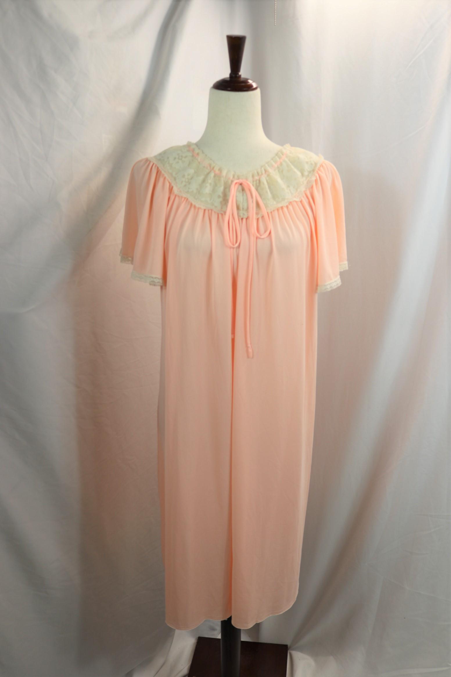 Vintage 1960's Peach Nylon and Lace Nightgown: approx. 44 bust, 52 waist, couple of pin dot stains, see photo's