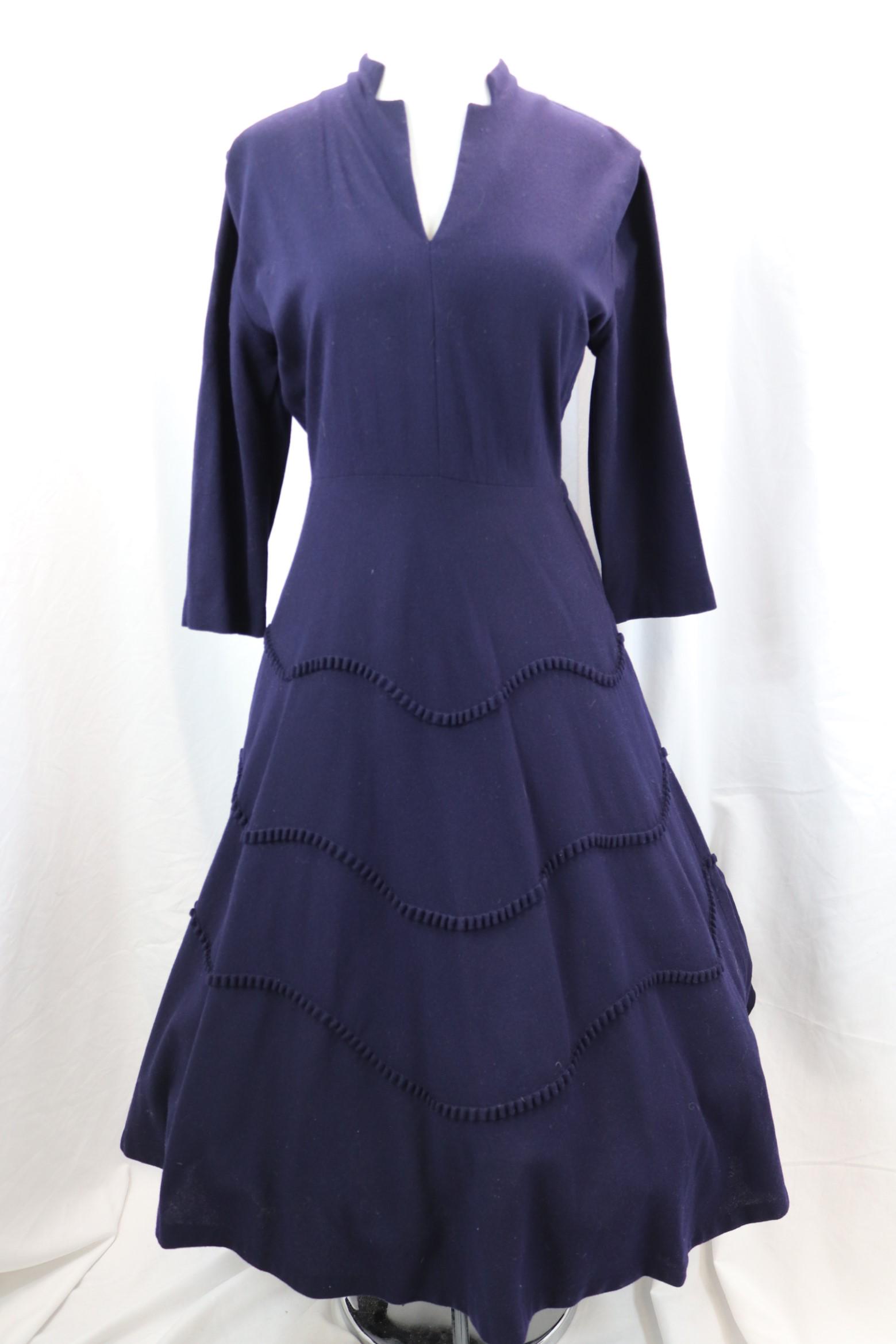 Vintage 1950's Lora Lenox Blue Wool Fit and Flare Dress (1 of 6)