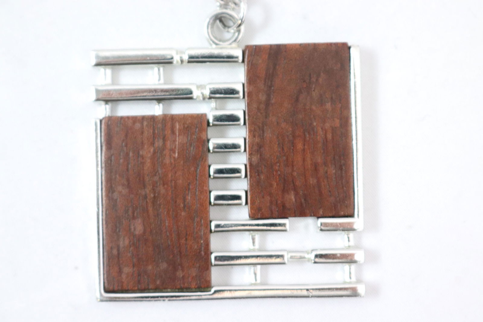 Vintage Sarah Coventry Silver Tone Necklace Pendant with Wood (1 of 4)