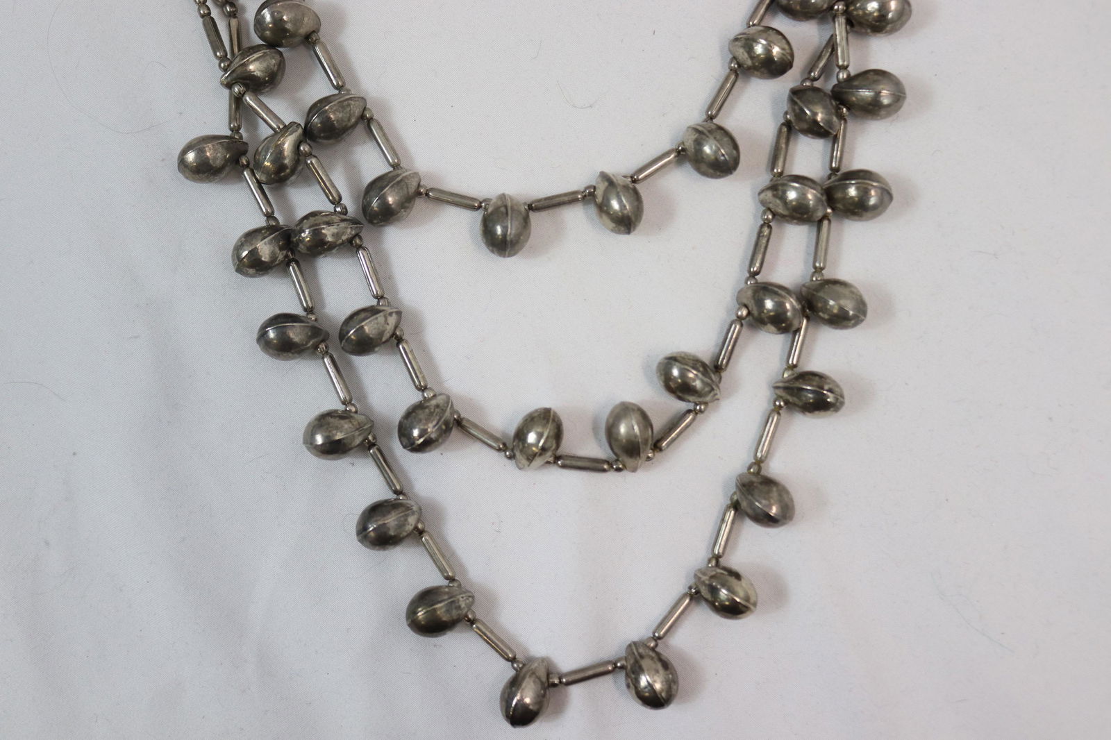 Vintage Silver Tone Triple Strand Statement Necklace (1 of 4)