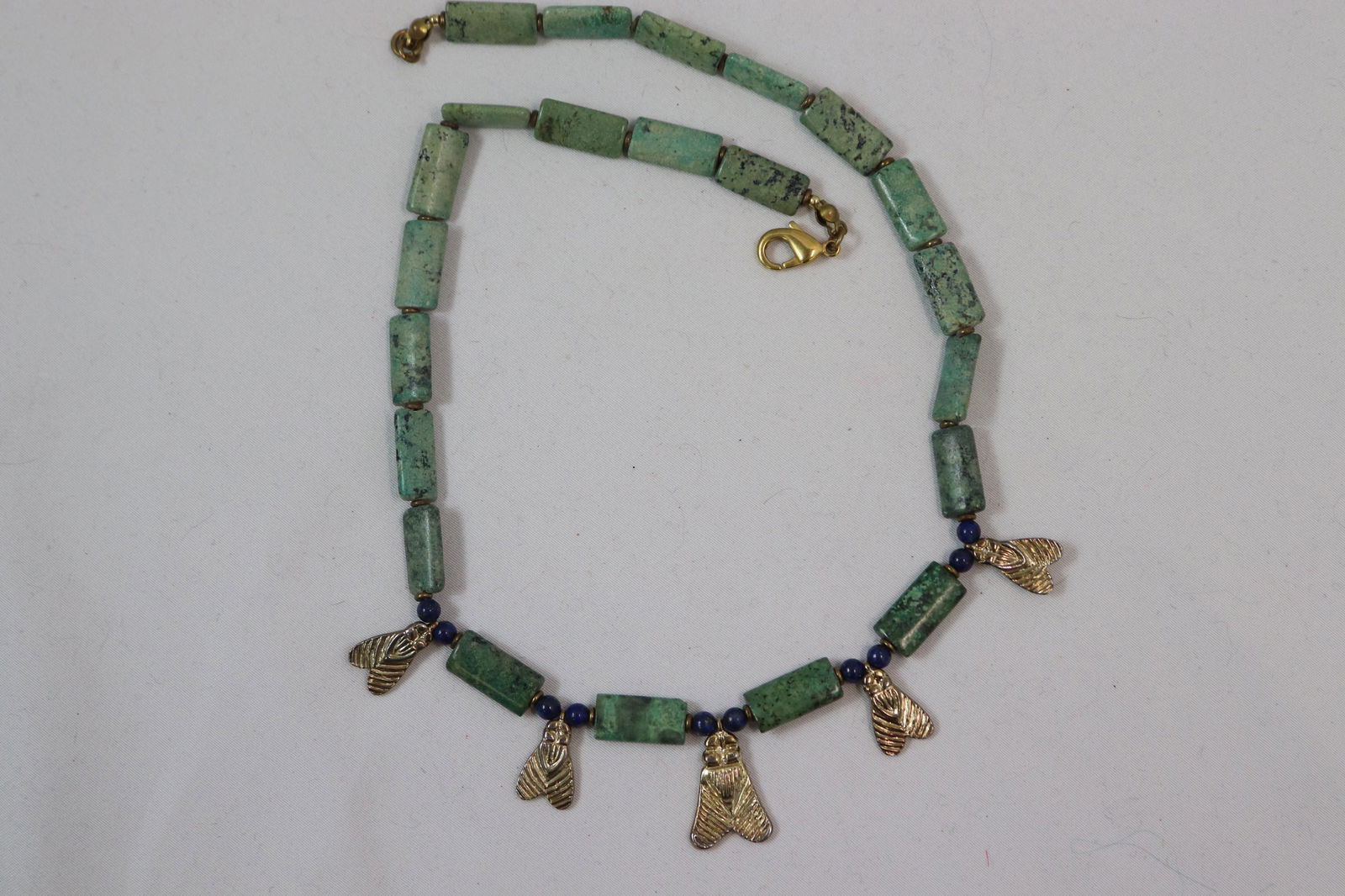Vintage Jade & Lapis Necklace with Bee Charms: approx. 18 inches long