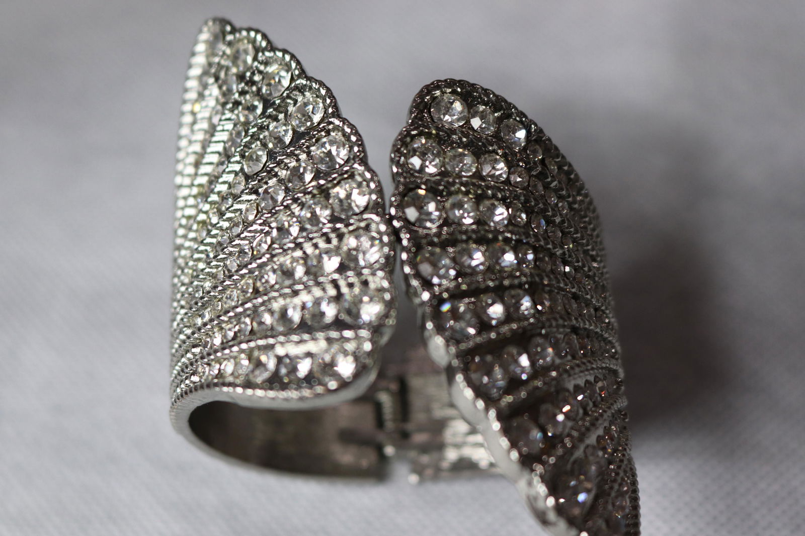 Vintage Silver Tone with Rhinestone Clamper Bracelet (1 of 3)