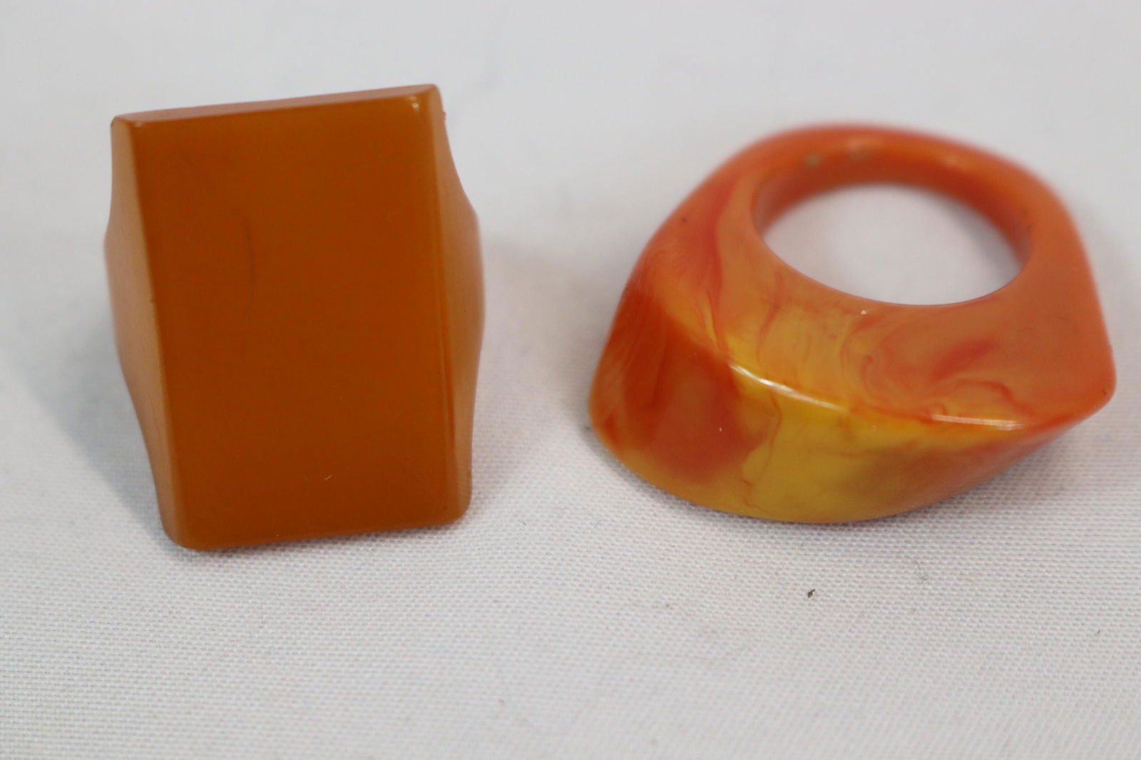 Vintage Lot of 2 Bakelite Rings: one square the other curved