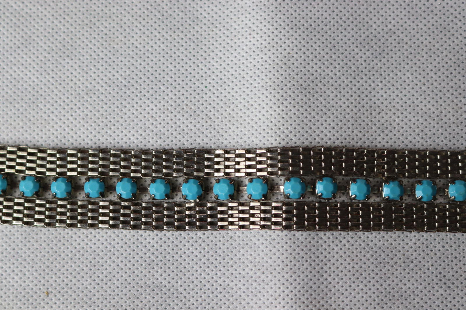 Vintage Silver Tone Mesh Belt with Turquoise Color Stones (1 of 3)