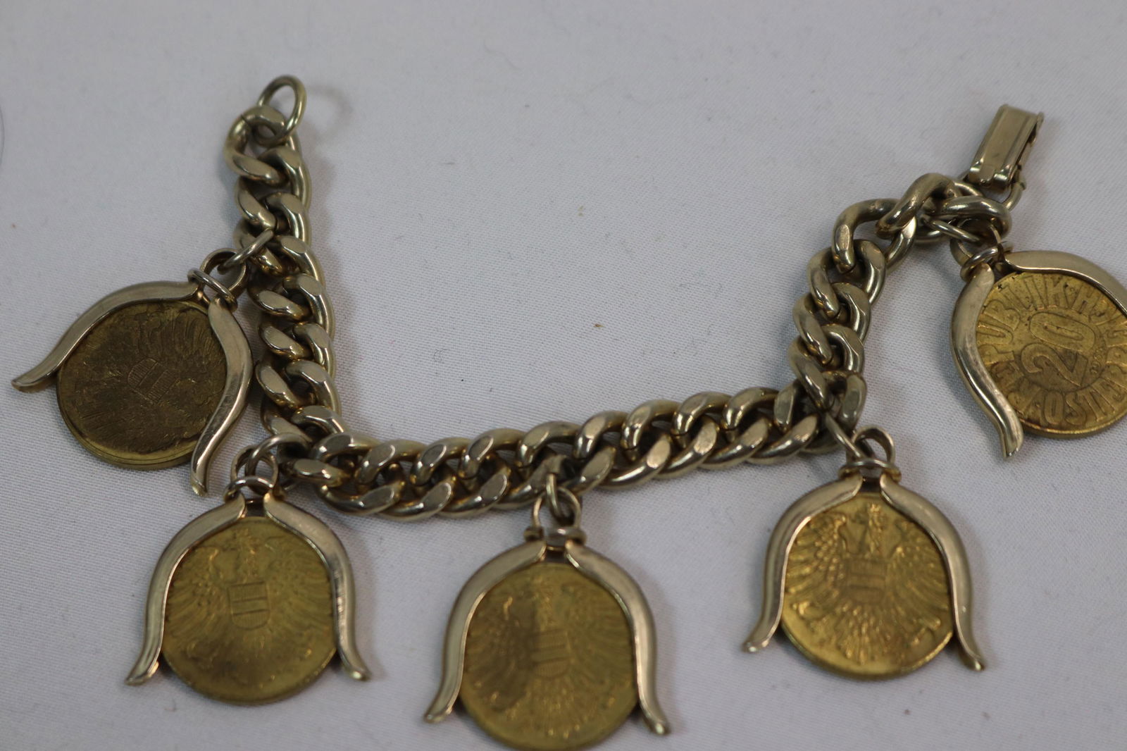 Vintage 1954 Republic Osterreich 20 Grochein Coin Charm Bracelet (1 of 2)