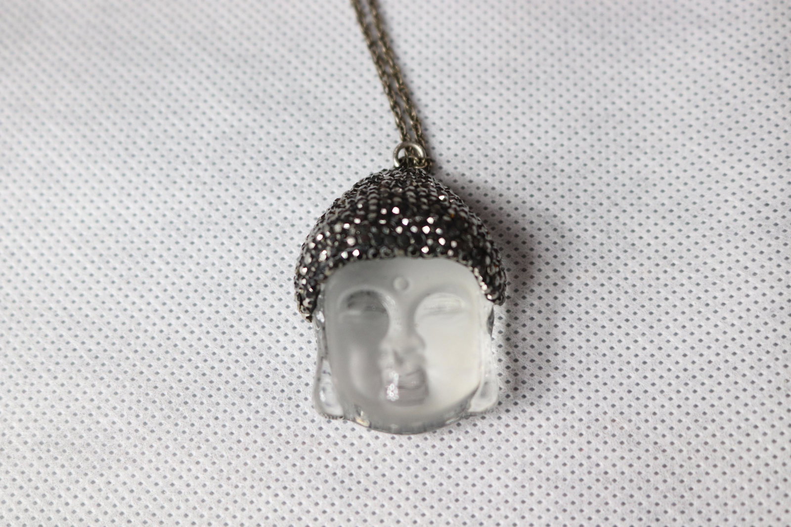 Vintage Carved Quartz Buddha with Marcasite Head Dress: approx. 1 1/2 inches