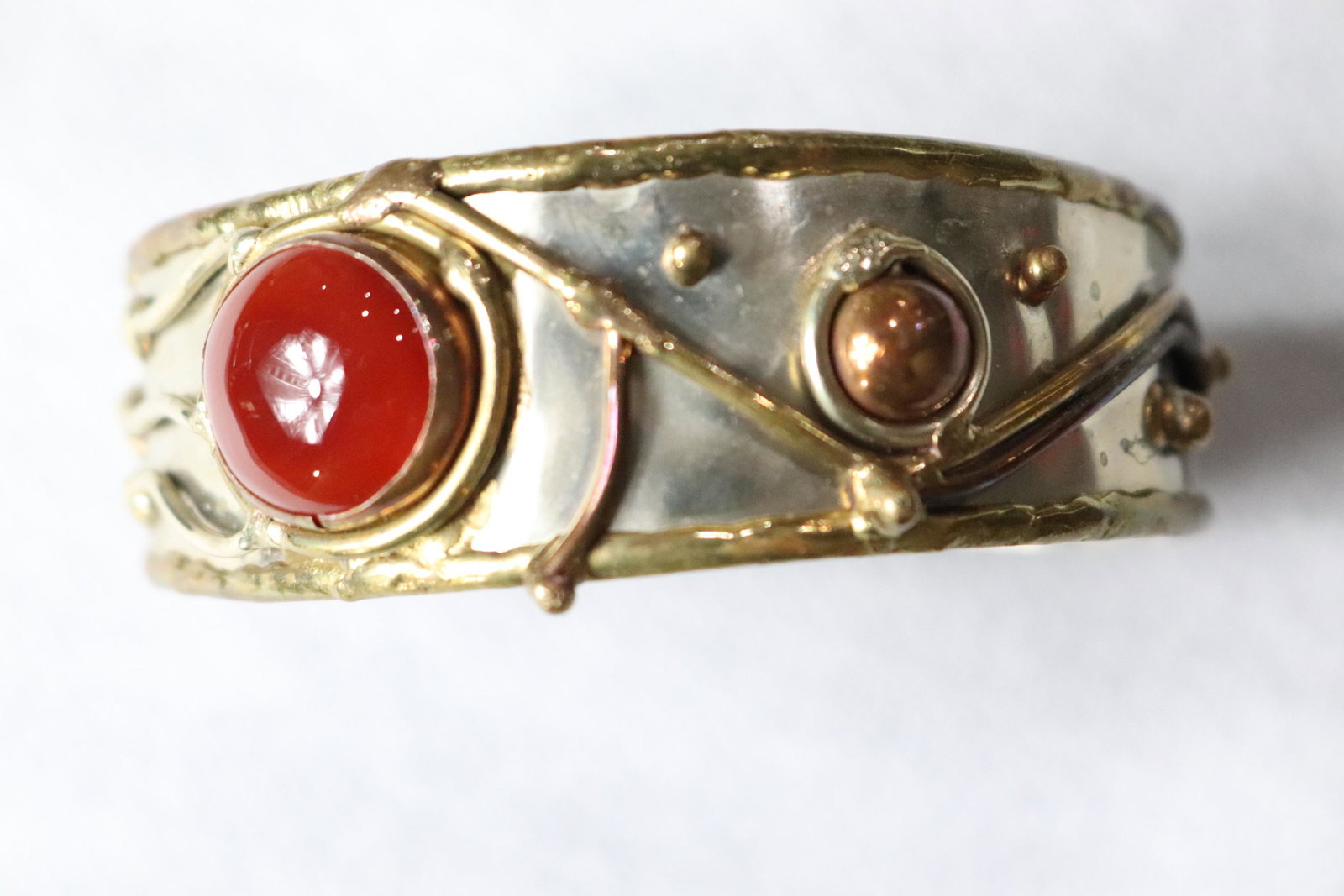 Vintage Artist Cuff Bracelet with Carnelian: approx. 2 1/2 inches