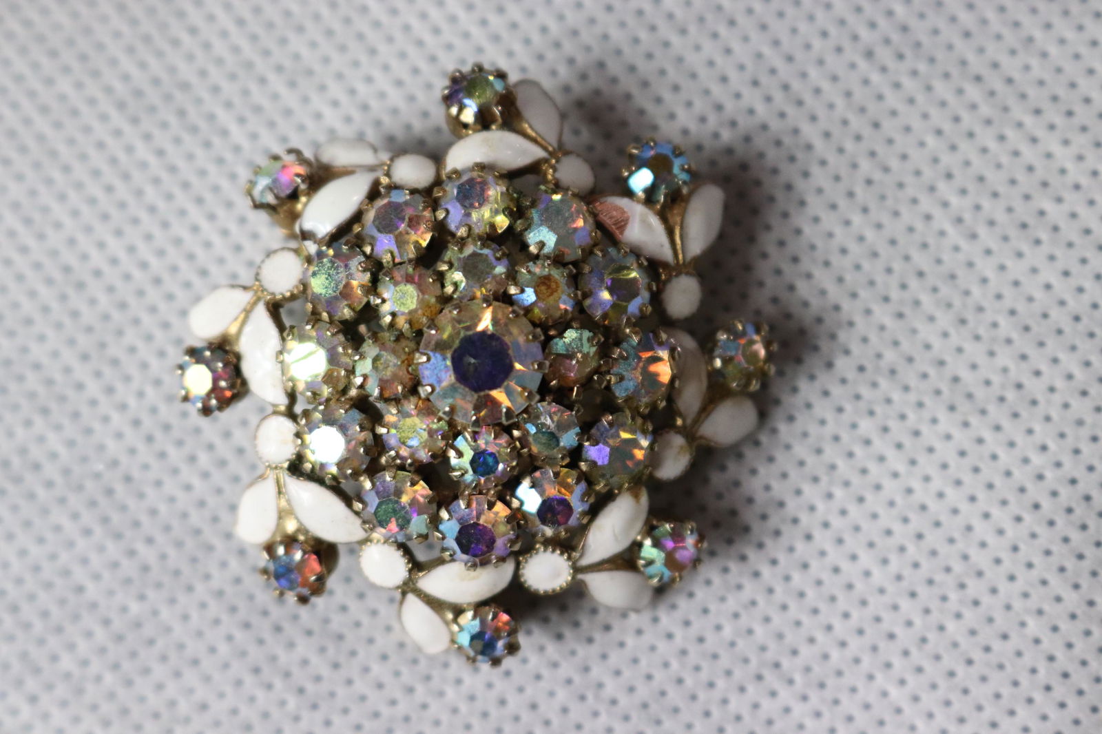 Vintage White Enamel & Borealis Signed Weiss Brooch (1 of 3)