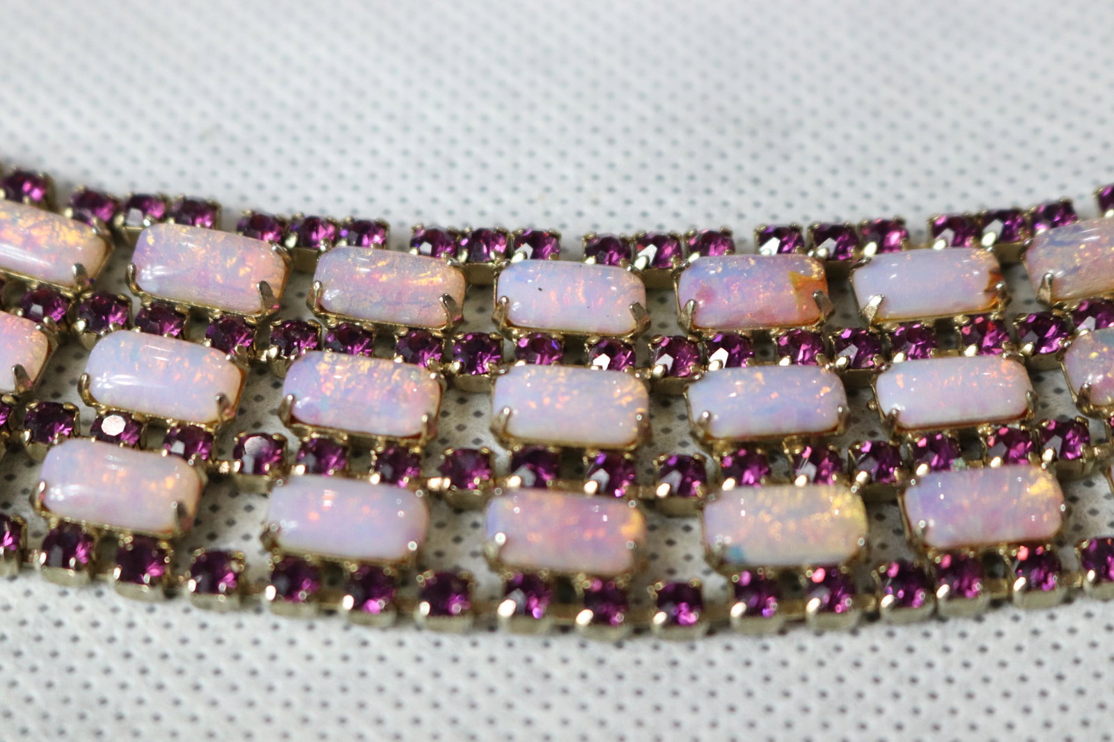 Vintage Faux Fire Pearl Tennis Bracelet: approx. 7 inches long, 1 1/4 wide