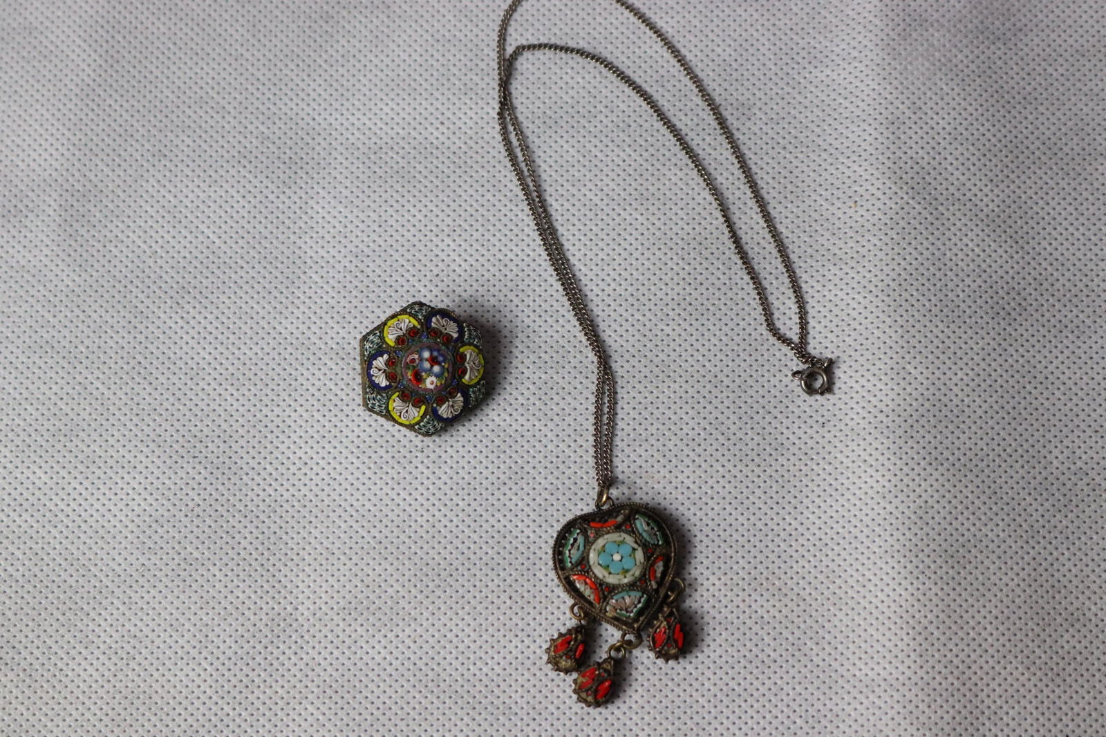 Vintage Micro Mosaic Brooch & Necklace, Italy (1 of 6)