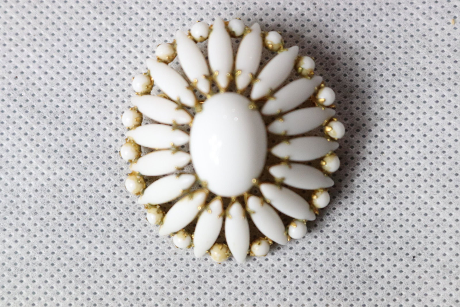 Vintage Milk Glass Brooch signed Les Bernard: approx. 1 7/8