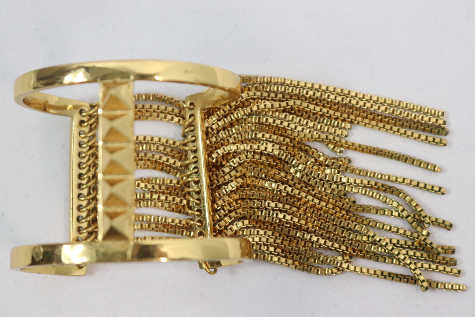 Vintage Vince Camuto Cuff Bracelet with Linked Chain Tassels: approx. 2 1/2 inch opening, 3 inch fringe