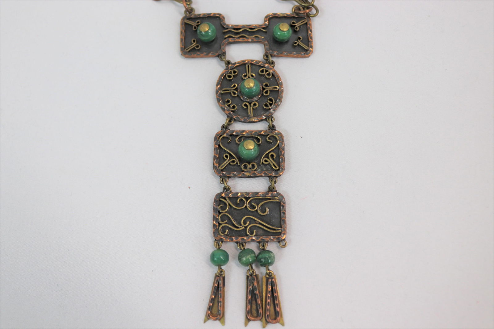 Vintage Mexican Copper Artist Statement Necklace with Green Stones (1 of 5)