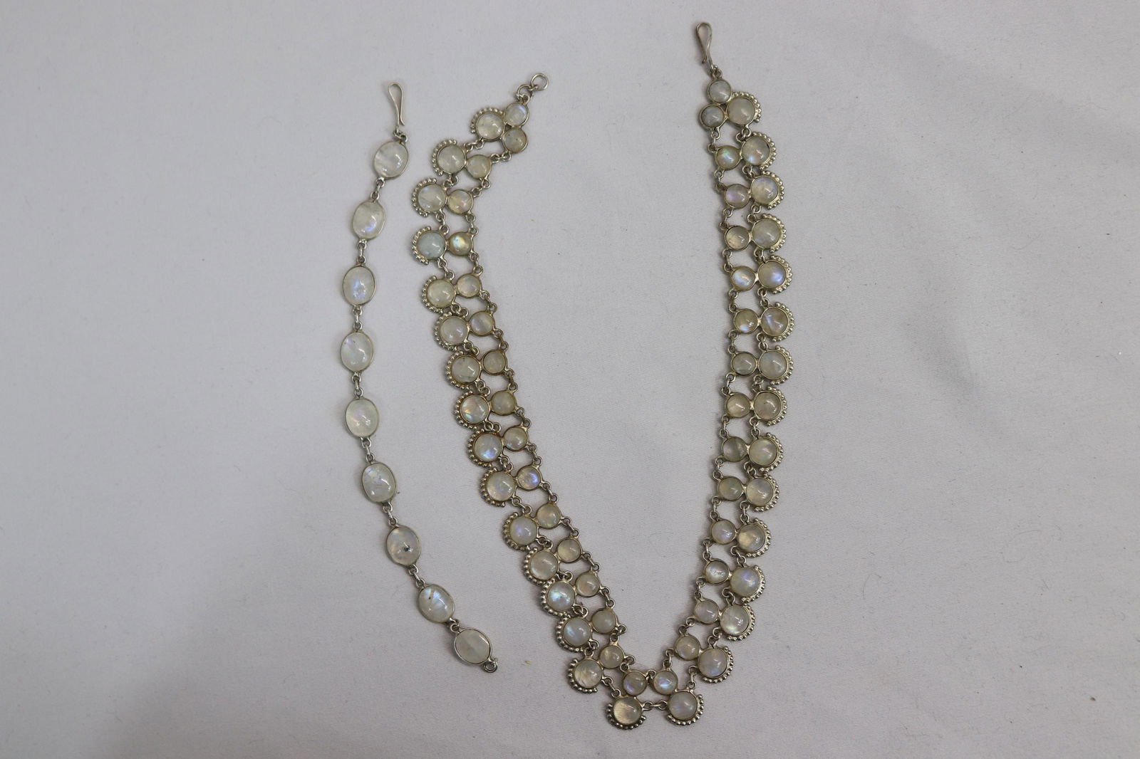 Vintage Iridescent Natural Moonstone Necklace & Bracelet: approx. 16 inch necklace and 7 bracelet