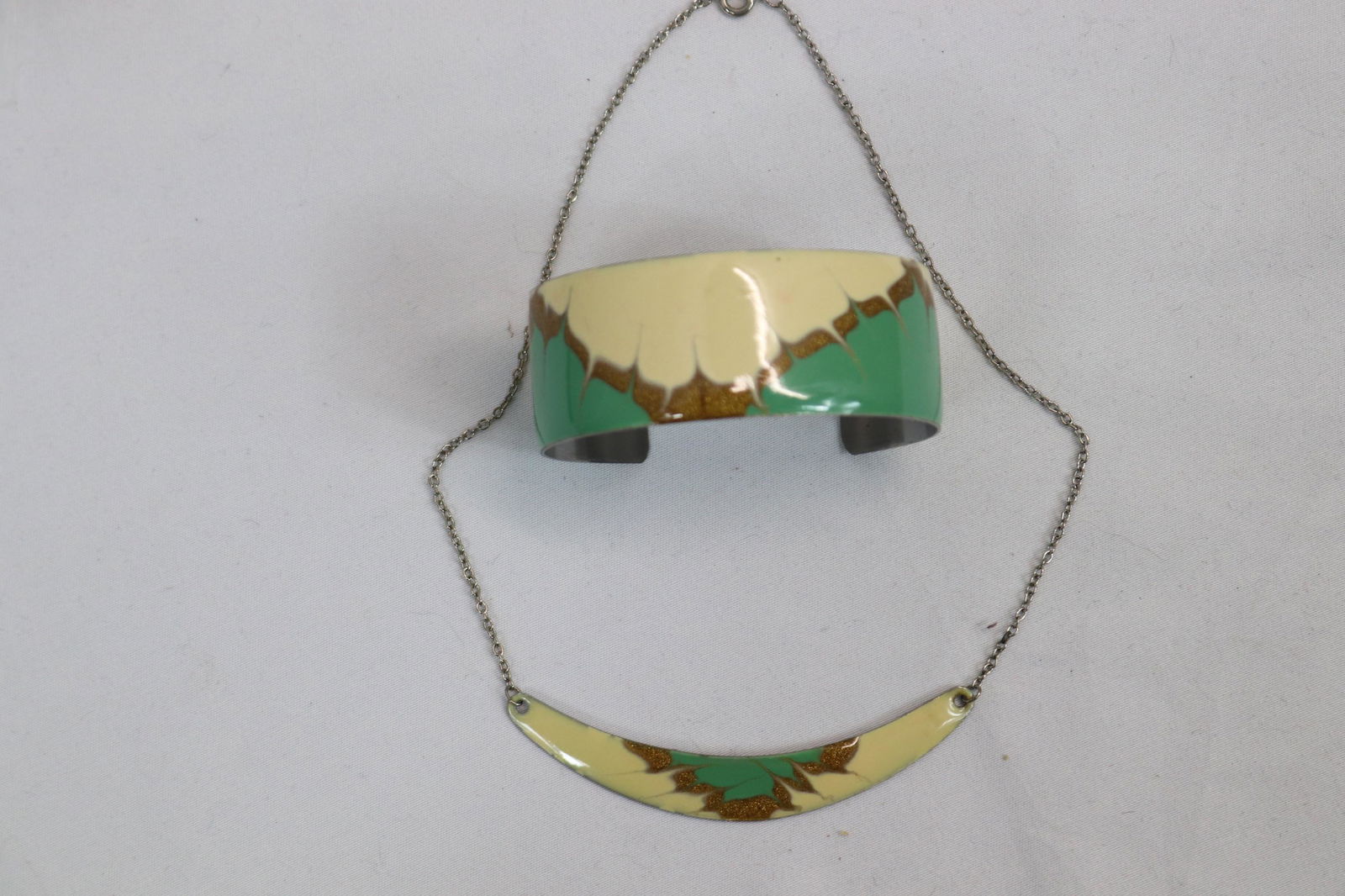 Vintage Enamel On Stainless Steel Matching Necklace & Cuff Bracelet (1 of 5)