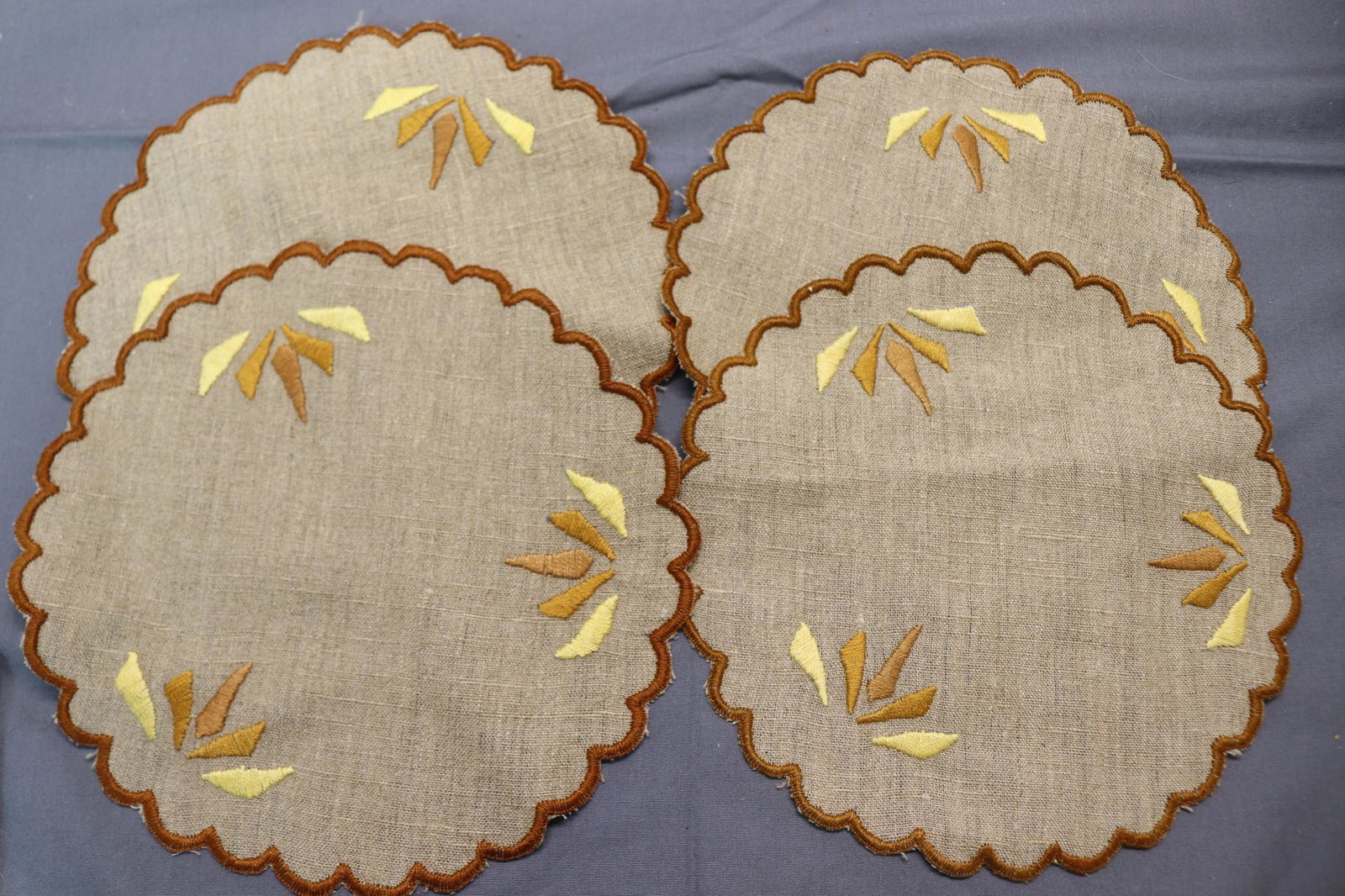 Lot of 4 Old Store Stock Arts & Crafts Era Round Doilies: approx. 7 1/2 inches