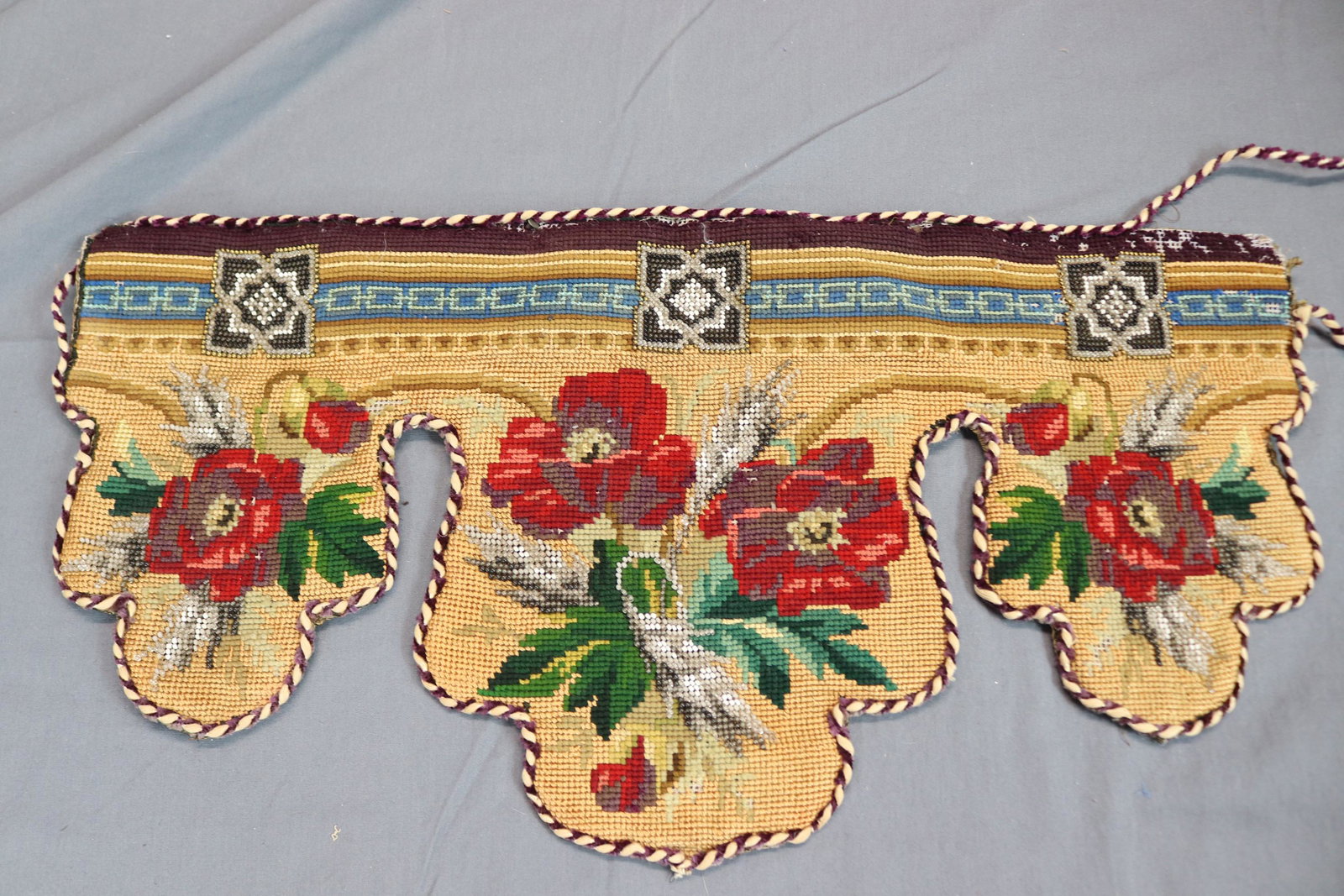 Victorian Hand Embroidered & Beaded Shelf Pelmet (1 of 6)