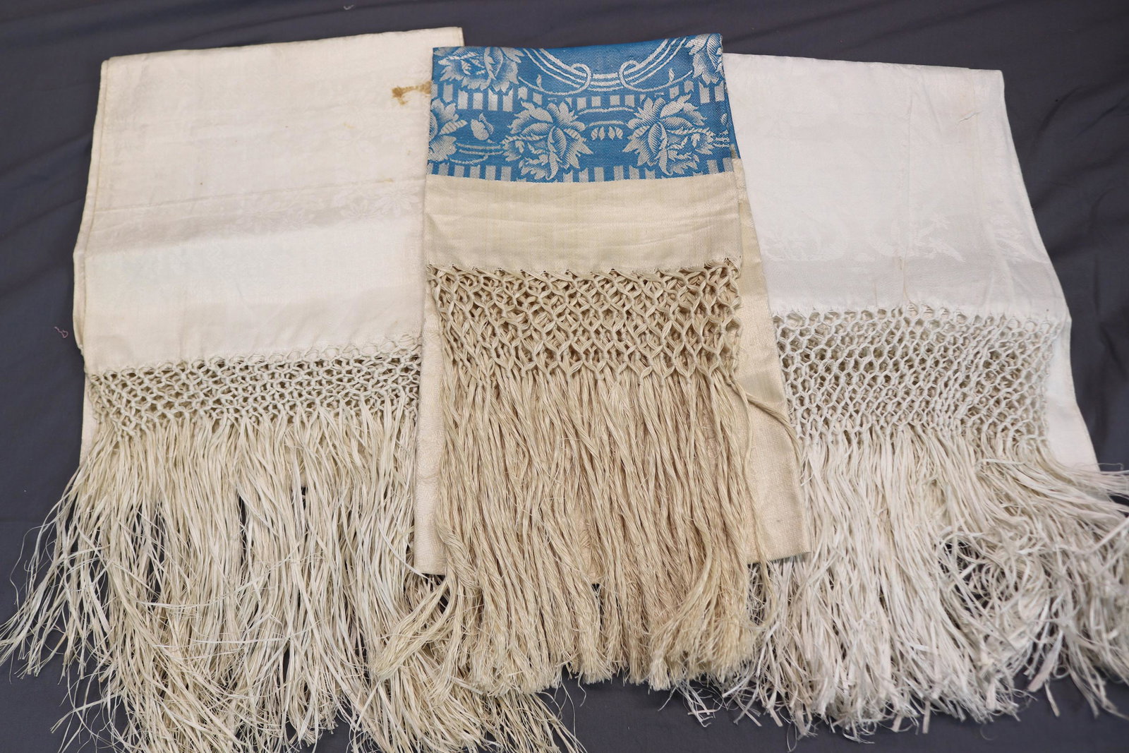 Lot of 3 Vintage Fringed Old Store Stock Towels: 3 different towels with fringe, see photo's