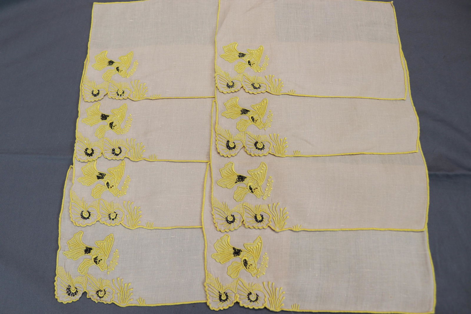 Set of 8 Vintage Fish Embroidered Cocktail Napkins, Old Store Stock: see photo's