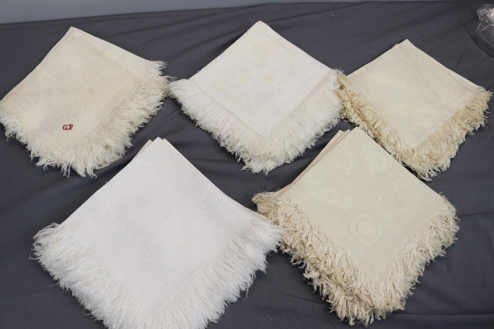 Lot of Vintage Damask Linen Napkins with Fringe (1 of 8)