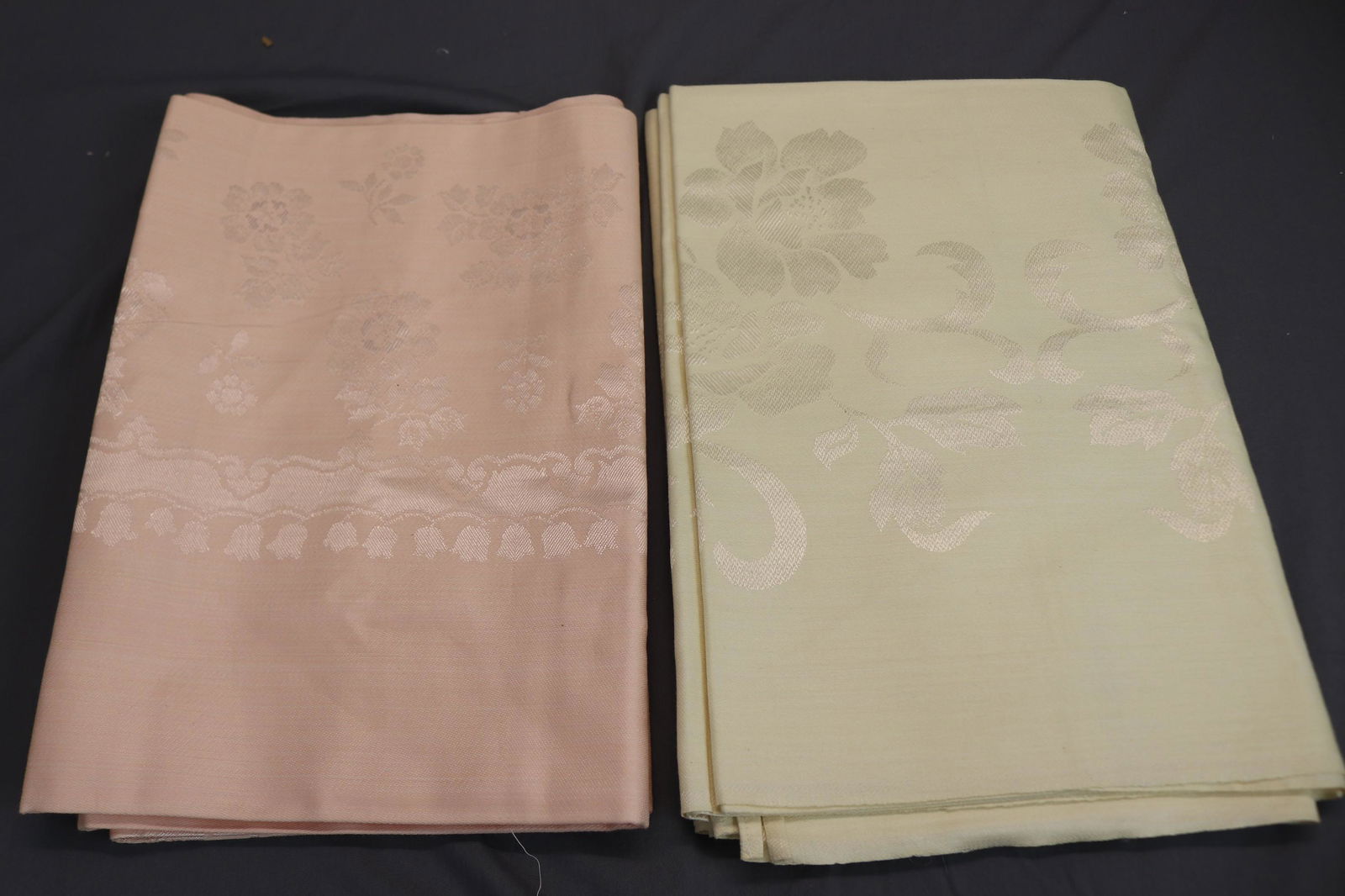 Pair of Old Store Stock Damask Tablecloths, Pale Pink & Yellow (1 of 4)