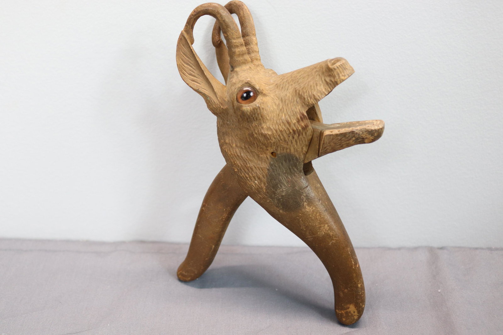 Antique Carved Black Forest Nutcracker Deer with Glass Eyes: approx. 8 1/2 inches, see photo's