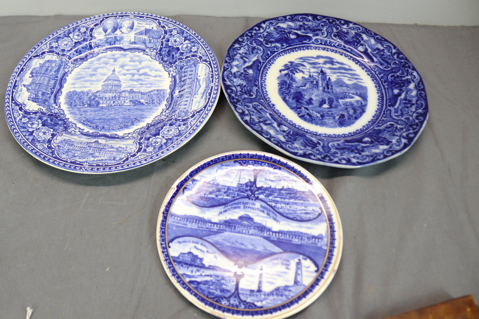 Lot of 3 Antique Flow Blue Plates, England: approx. 9 inch and 6 inch, see photo's