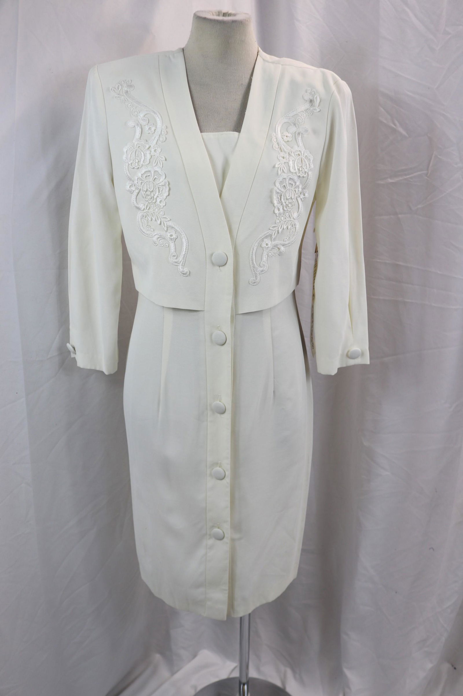Vintage 1980's Gary Gebon Old Store Stock White Cocktail Dress (1 of 9)