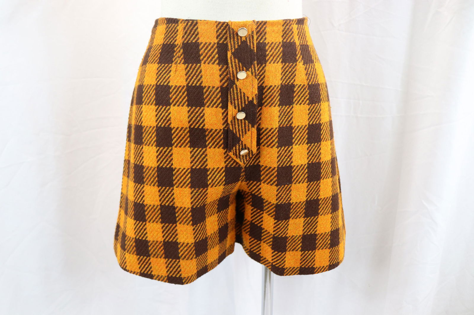 Vintage 1960's Skort Style Brown and Orange Plaid Flared Shorts (1 of 4)