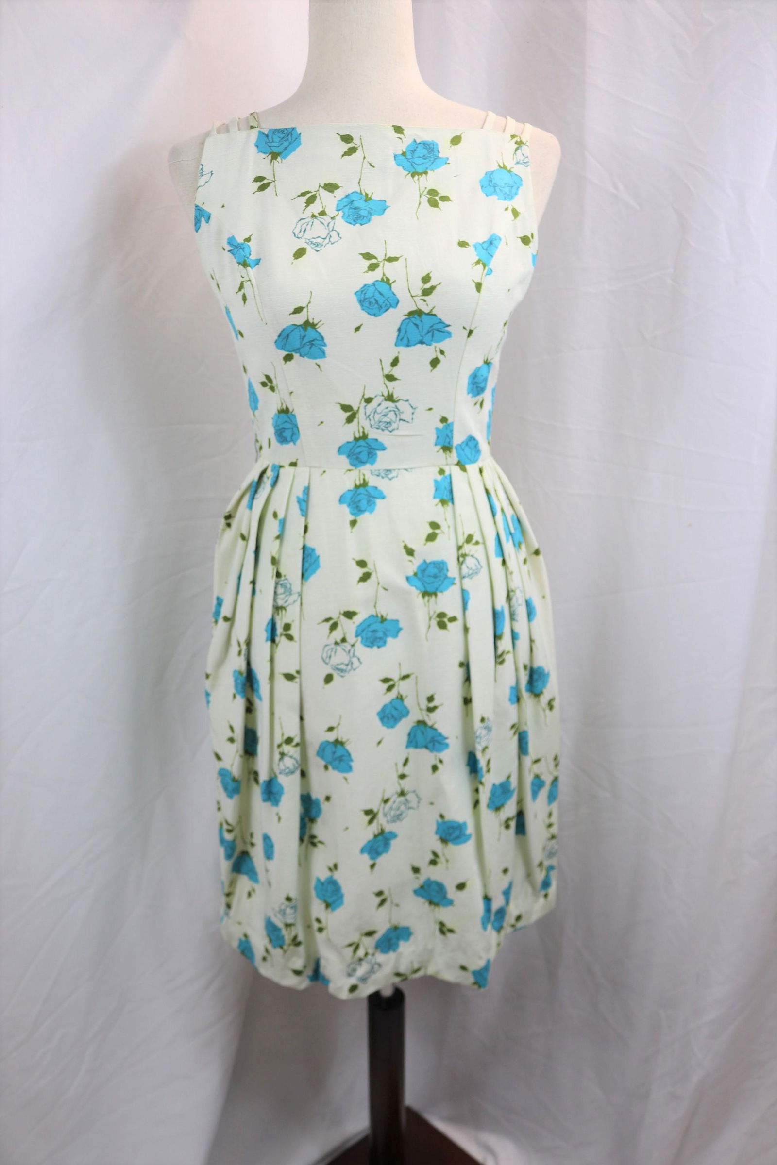 Vintage 1950's Blue Rose Print Cocktail Dress (1 of 6)