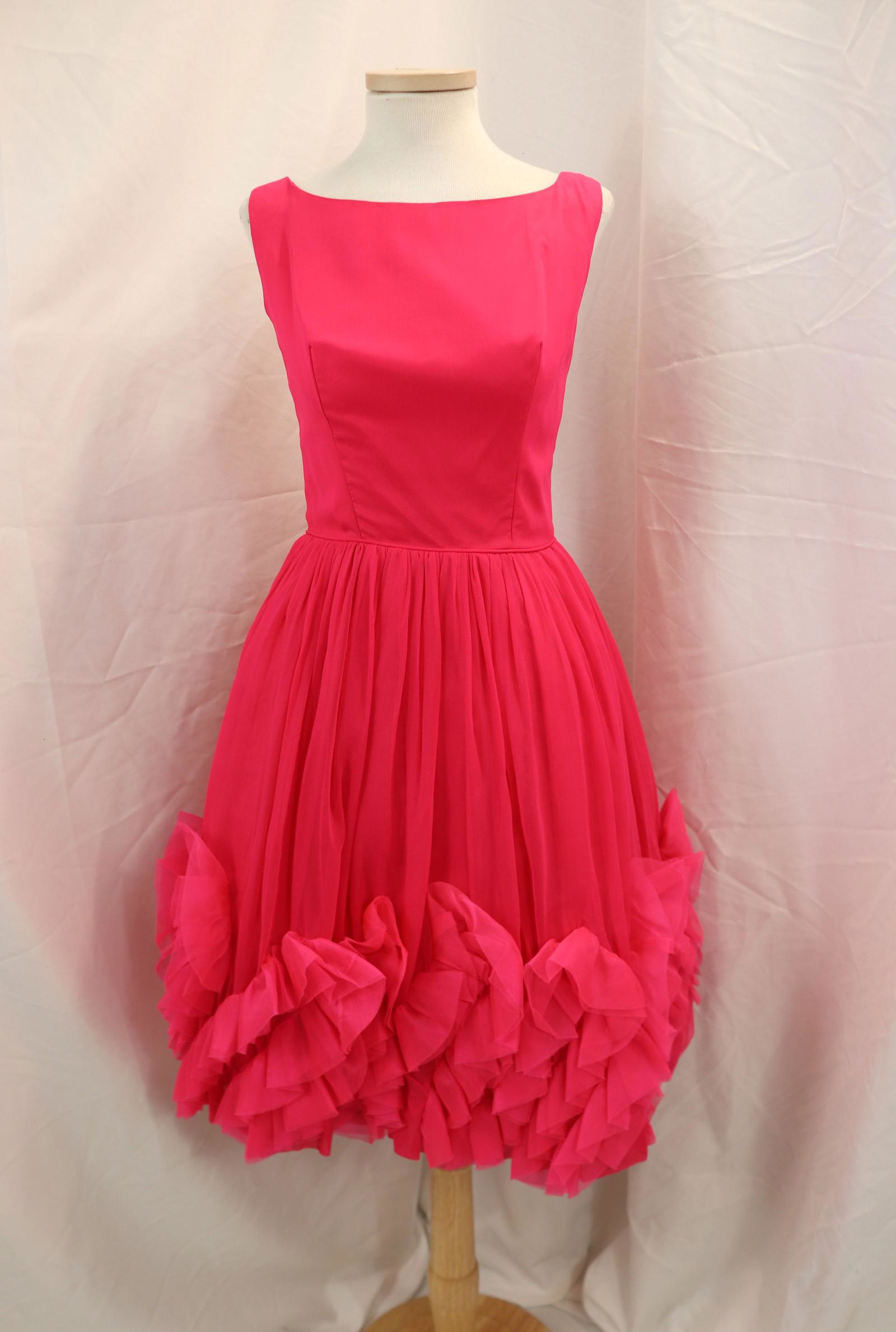 Vintage 1950's Pink Silk Chiffon Party Dress with Ruffles (1 of 4)