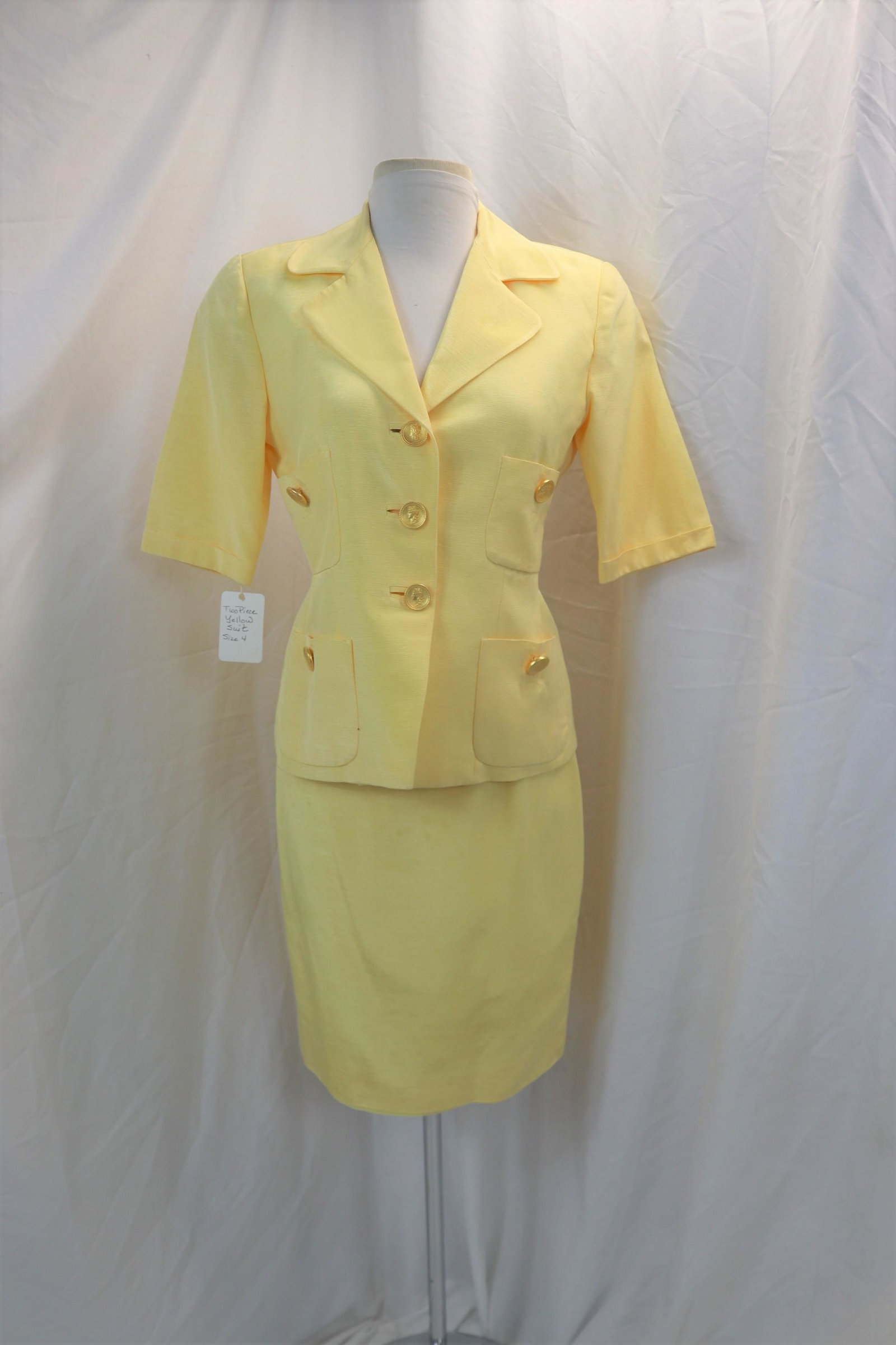 Vintage 1980's Yellow Faille Skirt & Jacket Set: approx. 34 bust, 27 waist, good condition, see photo's